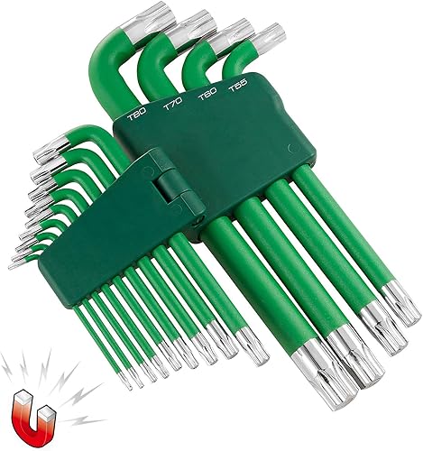 Powerbuilt Llave hexagonal magnética de punto largo Tamper Star de 13 piezas, llave hexagonal Allen, T10- T80-941643