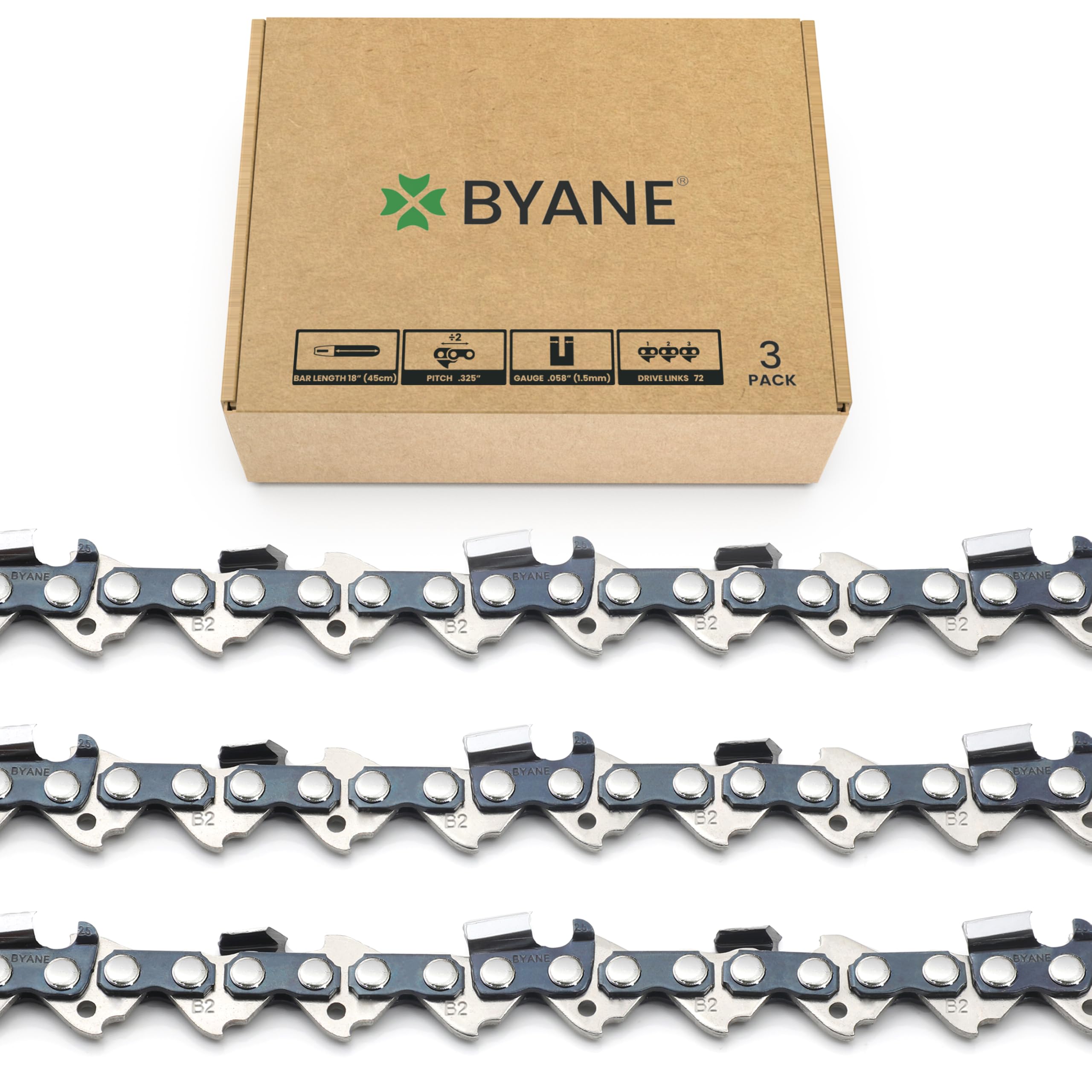 BYANE 3-Pack 18 Inch Chainsaw Chain .325" .058" Gauge 72DL โ image 1