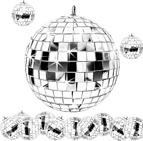 24 piezas de bola de discoteca de espejo decoración de bola de discoteca de cristal decoraciones de fiesta de discoteca plateada adorno de bola de