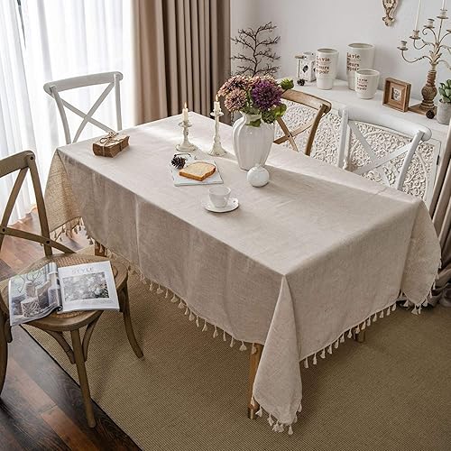 Mantel rectangular de estilo bohemio con mezcla de lino y poliéster, mantel de encaje para cenas y fiestas