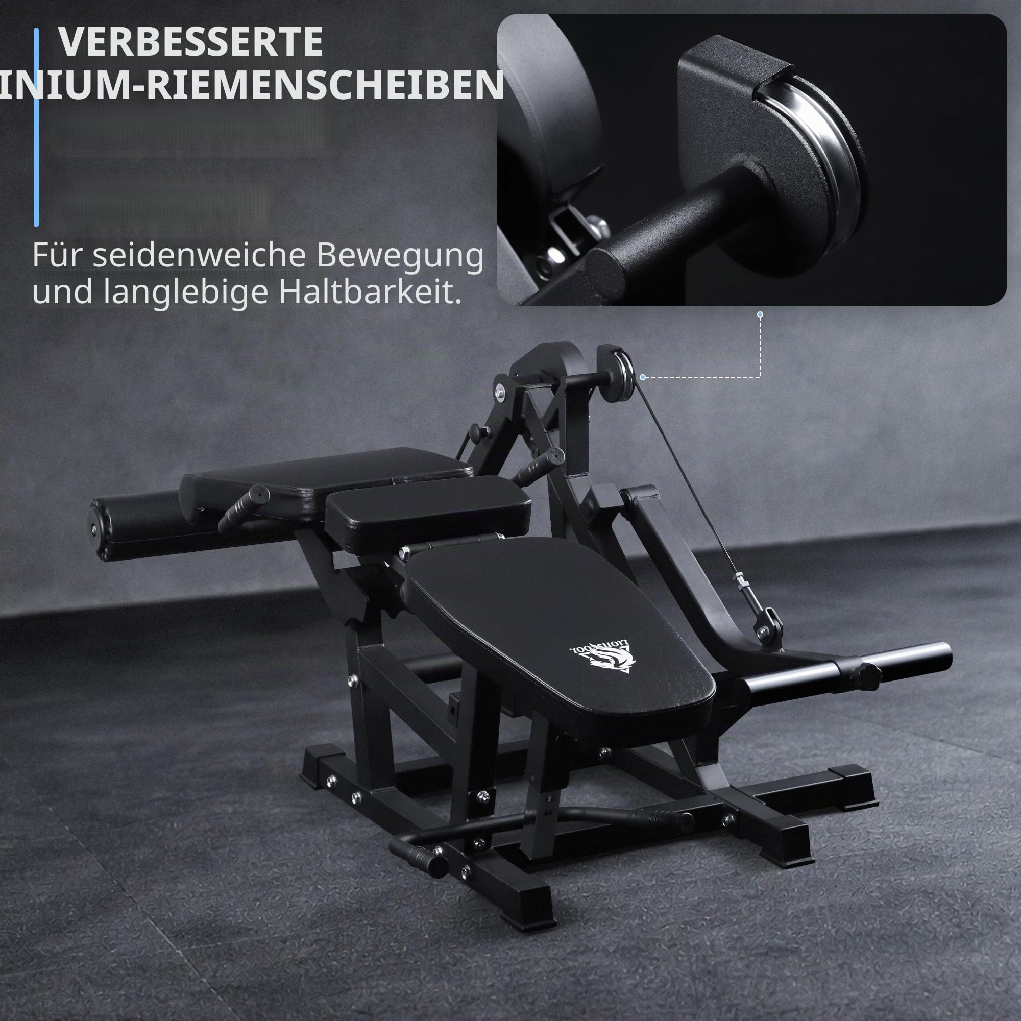 LIONSCOOL Beinverlängerungs- und Beincurl-Maschine V4.0, 360 KG Kapazität, verstellbare sitzende Beinextension, liegende Beinbeugebank, kabelbetrieben, für 5CM Hantelscheiben geeignet , Home-Gym