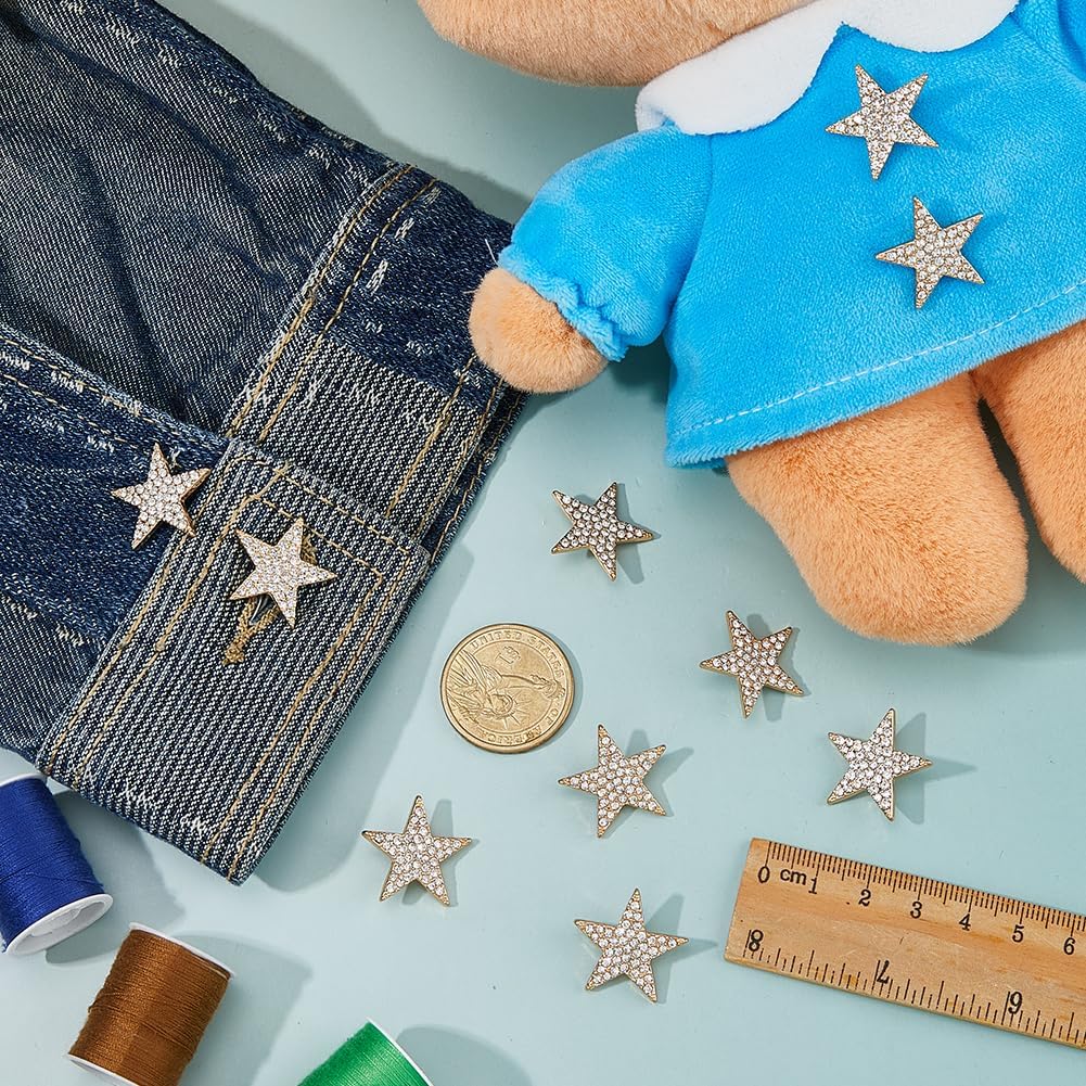 SUPERFINDINGS 16Pcs Star Rhinestone Buttons Light Gold Embellishments Craft 1-Hole Bling Decorative Button Crystal Diamond Accessory DIY Decoration Buttons for Bags Decoration Clothing, Hole:2mm - Image 4