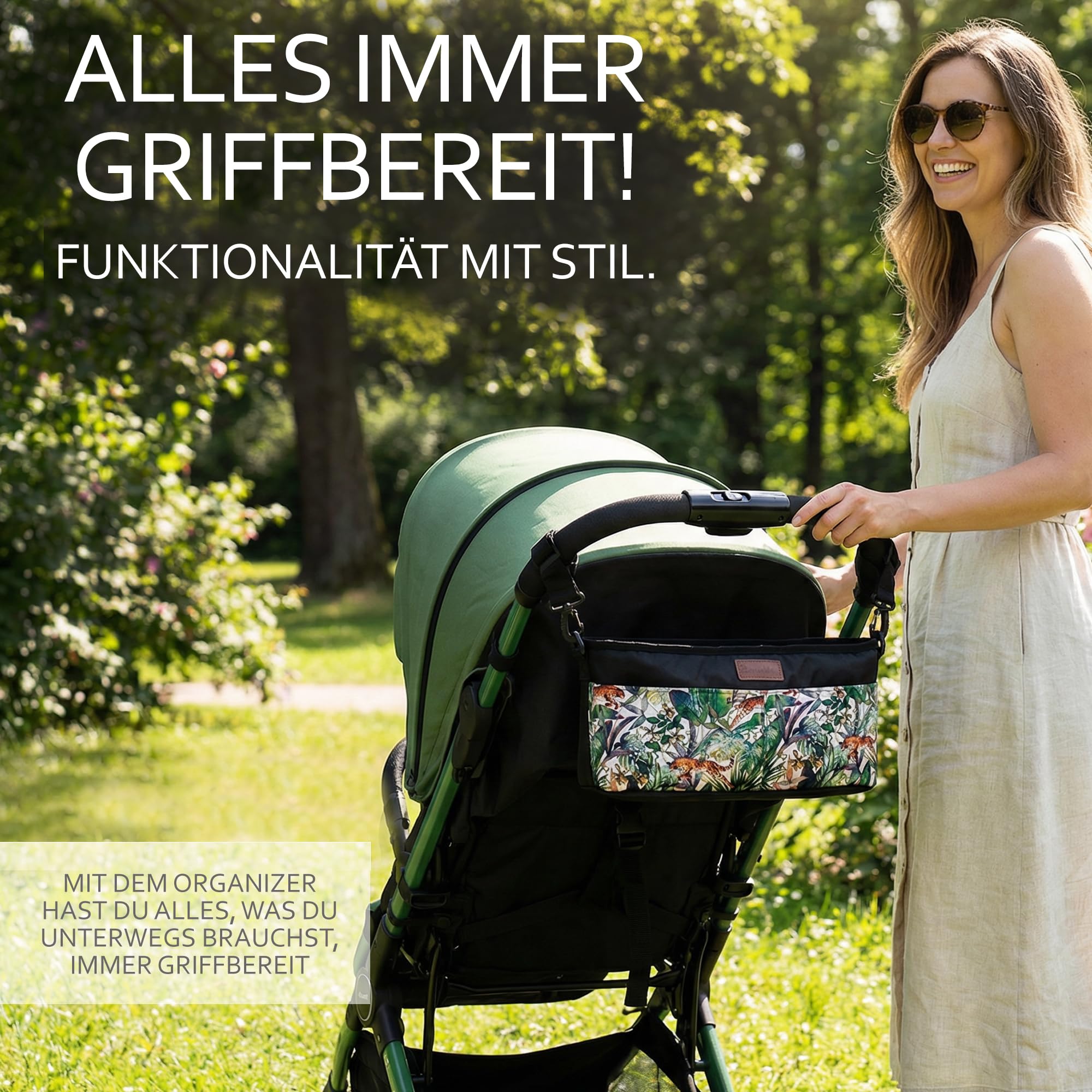 BambiniWelt Kinderwagen Organizer – Wickeltasche mit Getränkehalter & Reißverschluss, kompakte Buggy Tasche aus wasserabweisendem Mikrofaserstoff, leicht, stylisch & praktisch, Muster: Modell 8