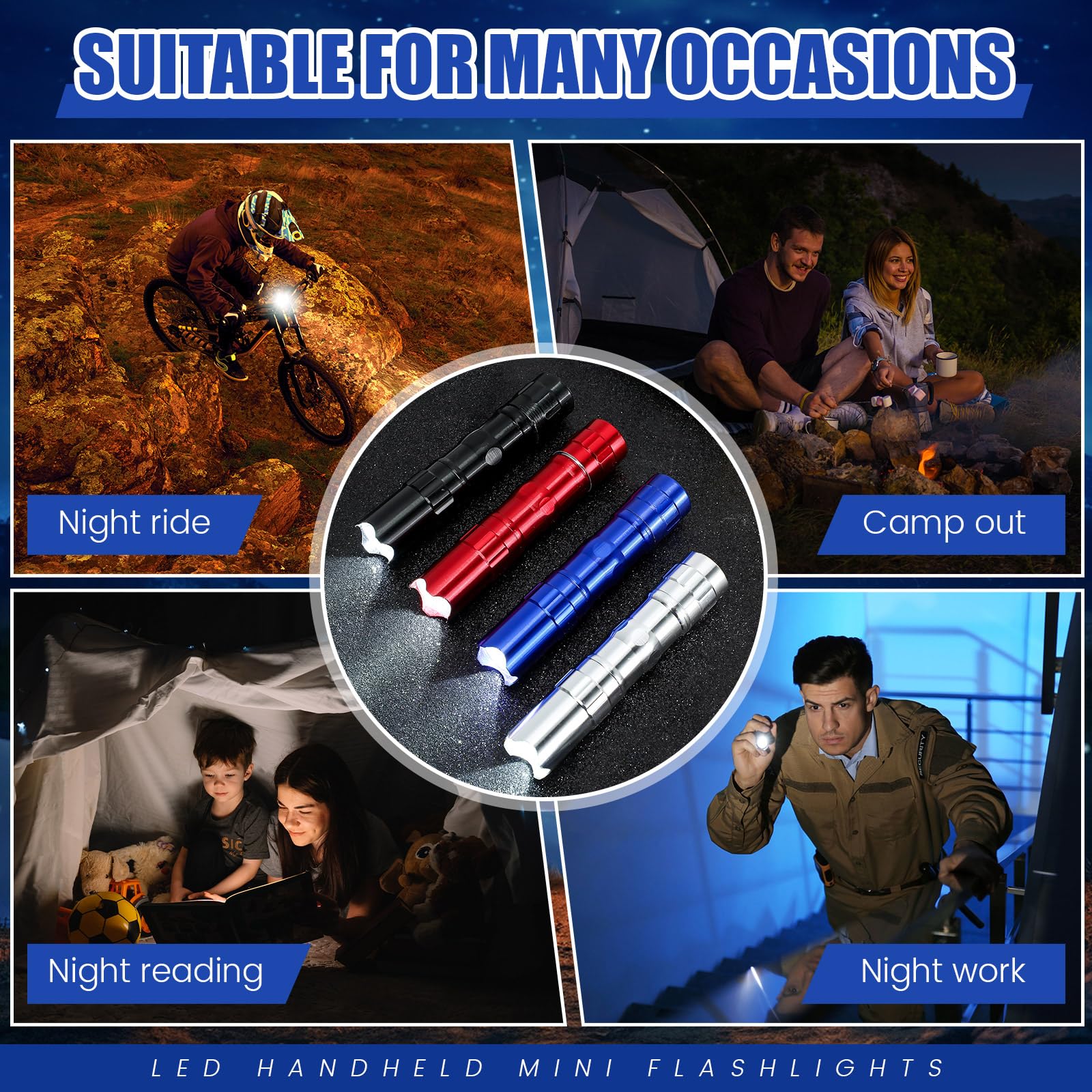 Tujoe 36 mini linternas LED de aluminio brillante a granel con cordón, pequeñas linternas LED para lectura nocturna, emergencia, huracán, camping, senderismo, recuerdos de fiesta