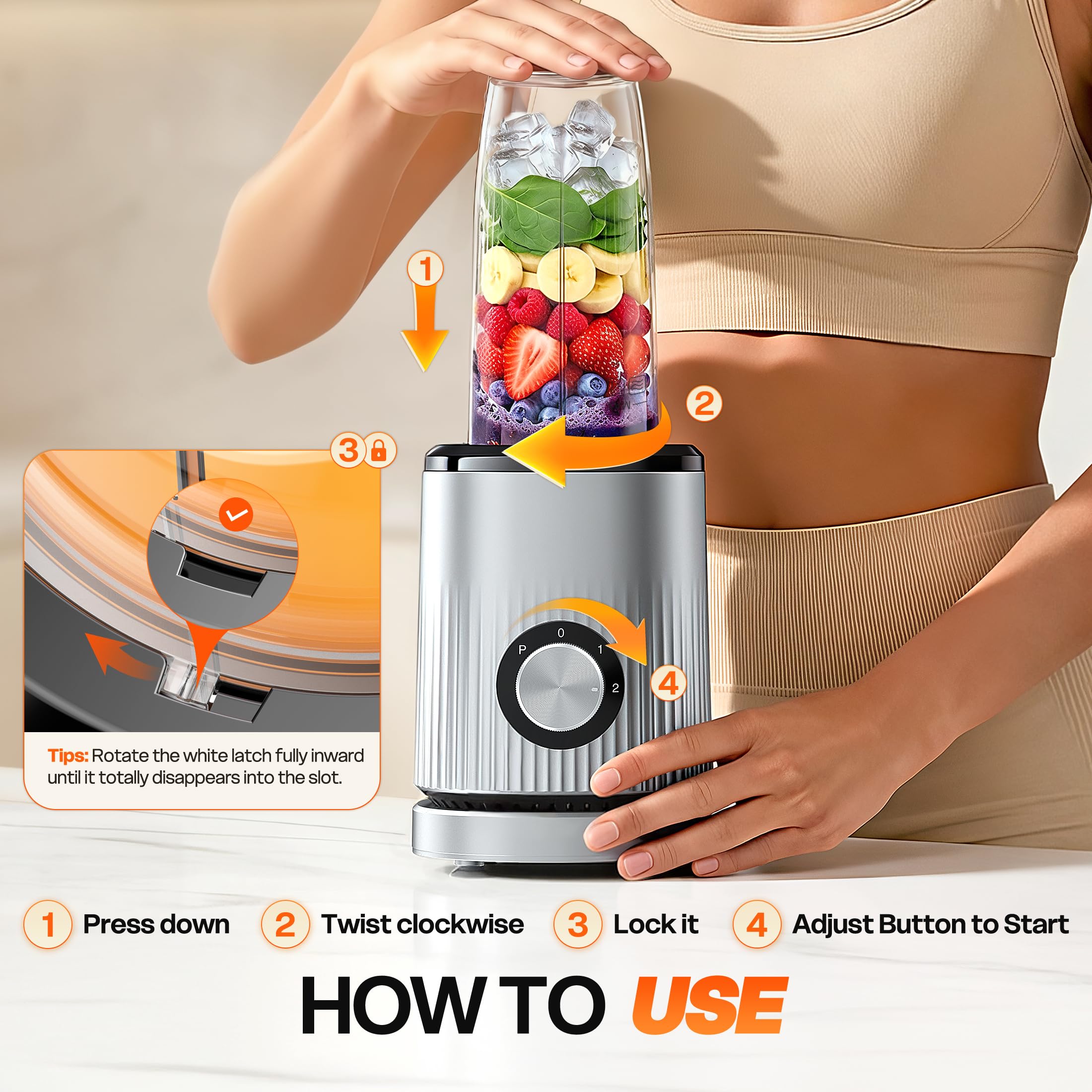Turelar Mixer für Smoothies, tragbarer persönlicher Mixer für Shakes und Smoothies für die Küche mit 630 ml tragbaren Bechern und zusätzlichem Deckel, Smoothie-Maker Mixer für Säfte, Babynahrung