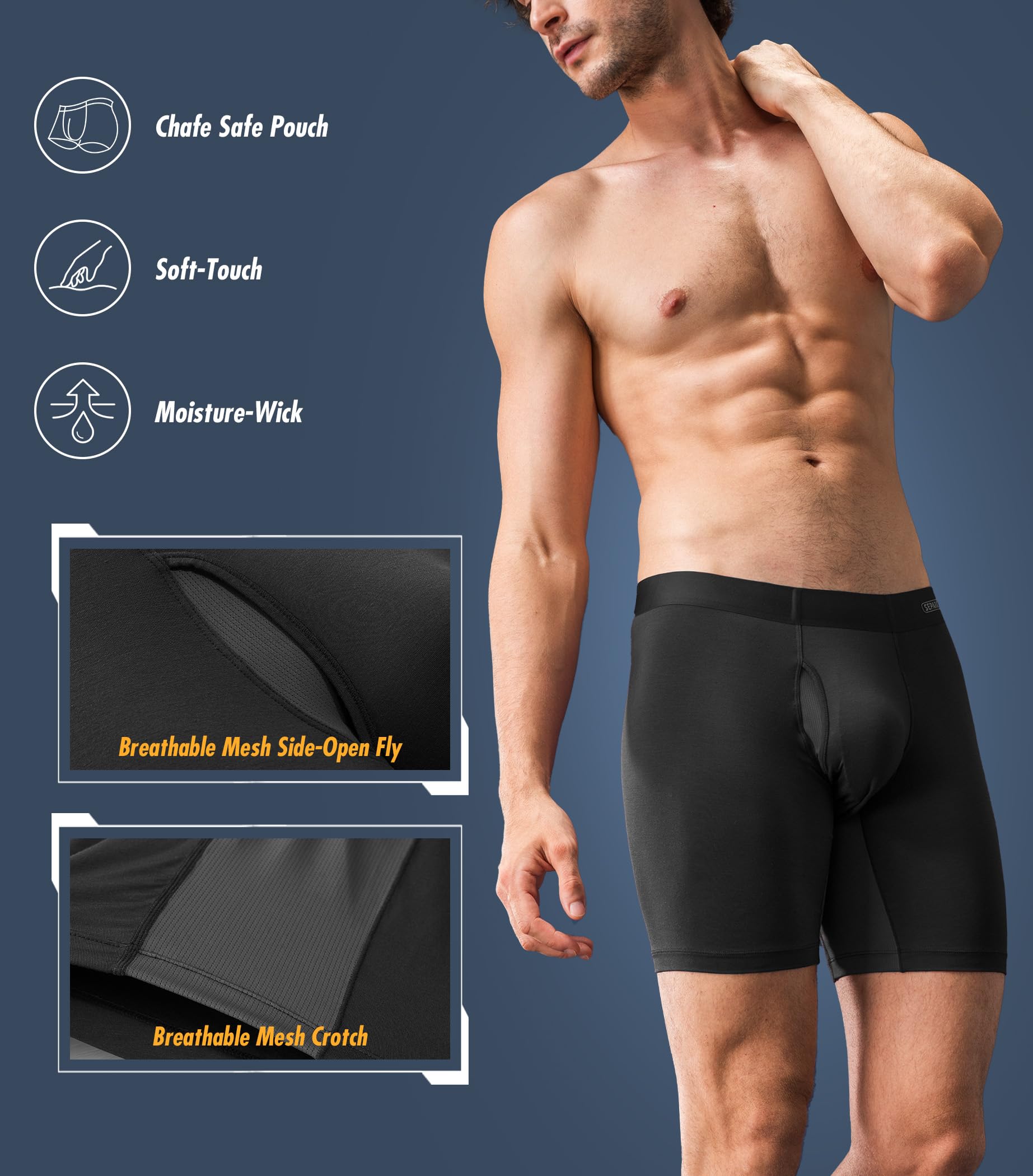 Separatec Herren-Unterwäsche mit separatem Beutel, Micro-Modal-Boxershorts, nahtloser Bund, Unterwäsche für Herren, 4 Stück
