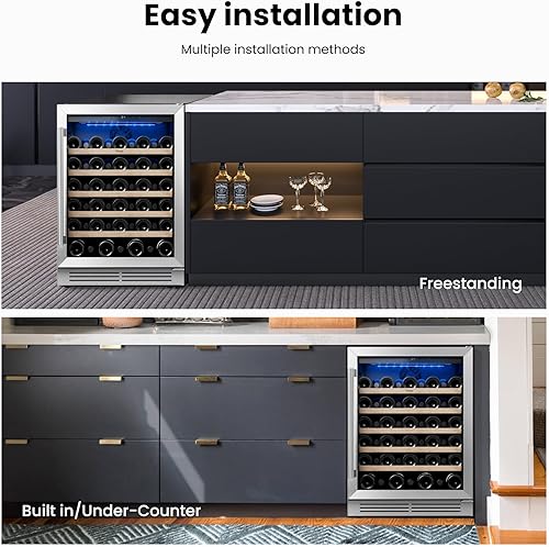 Miniatura 7 de Yeego Refrigerador de vino – Refrigerador de vino de 24 pulgadas con capacidad para 47 botellas, puerta de vidrio para refrigerador de vino de 40 a