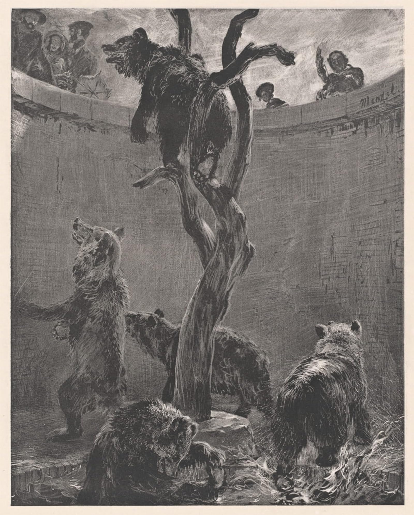 ARTXLXXBN Famous Art Print Poster Vintage Wall Art Bear Pit in Zoo by Adolph Menzel Canvas Art Poster for Home Decor 60x90cm
