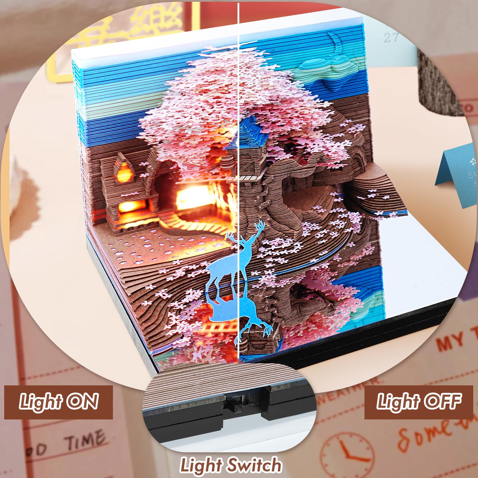 Calendrier 2026 À Effeuiller 3D Avec Lumières Led Et Boîte D'Affichage