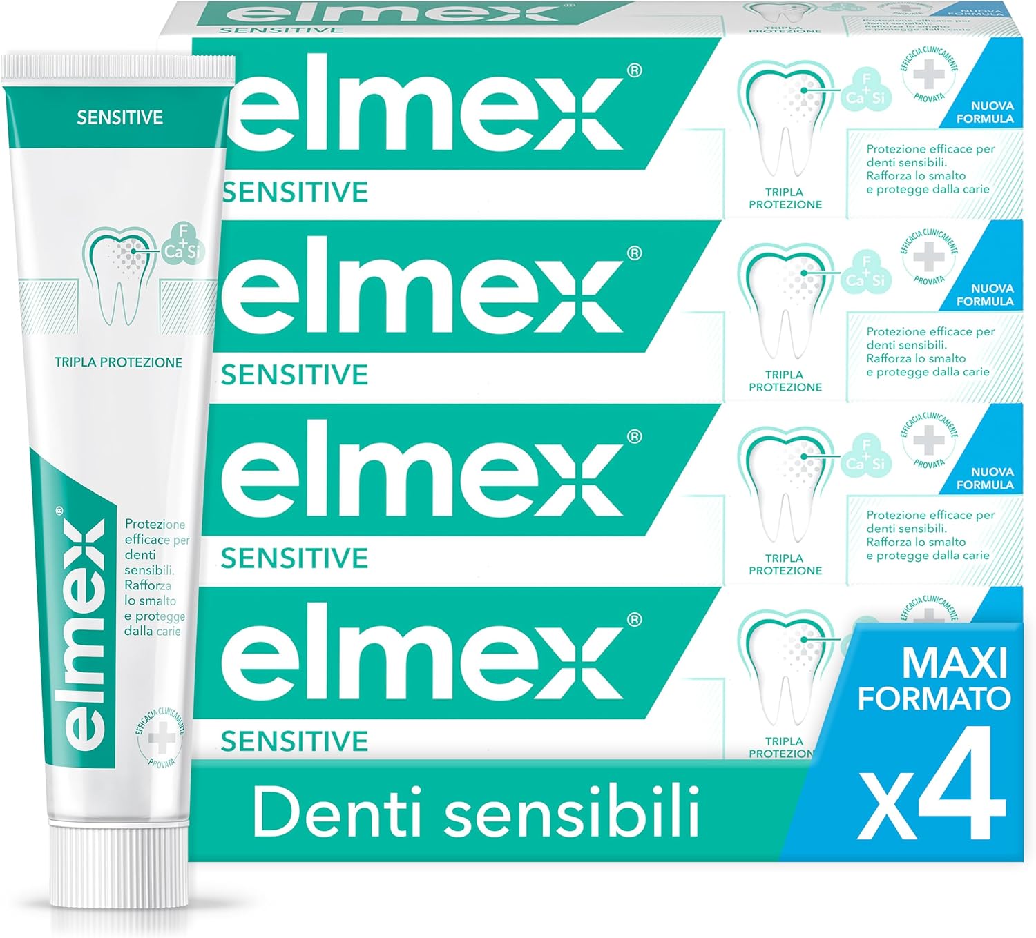 elmex Sensitive Toothpaste 4 x 75 ml – Gentle Teeth Cleaning and Protection for Pain-Sensitive Teeth – Clinically Tested for Strong Teeth and Against Caries