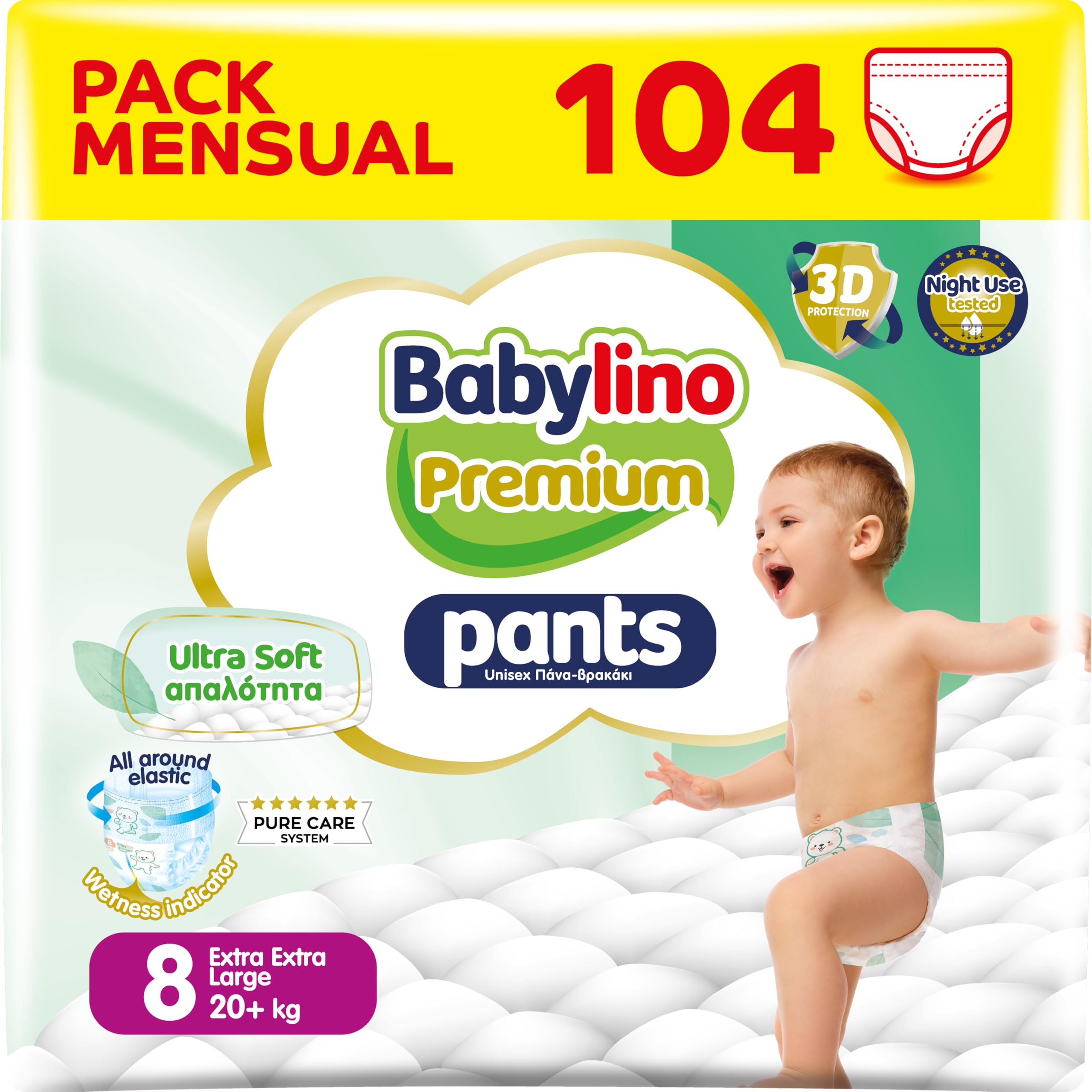 Babylino Premium Pants, Pañal Braguita Talla 8 con filtro Ultra Soft, XXL (20 + kg), 104 unidades