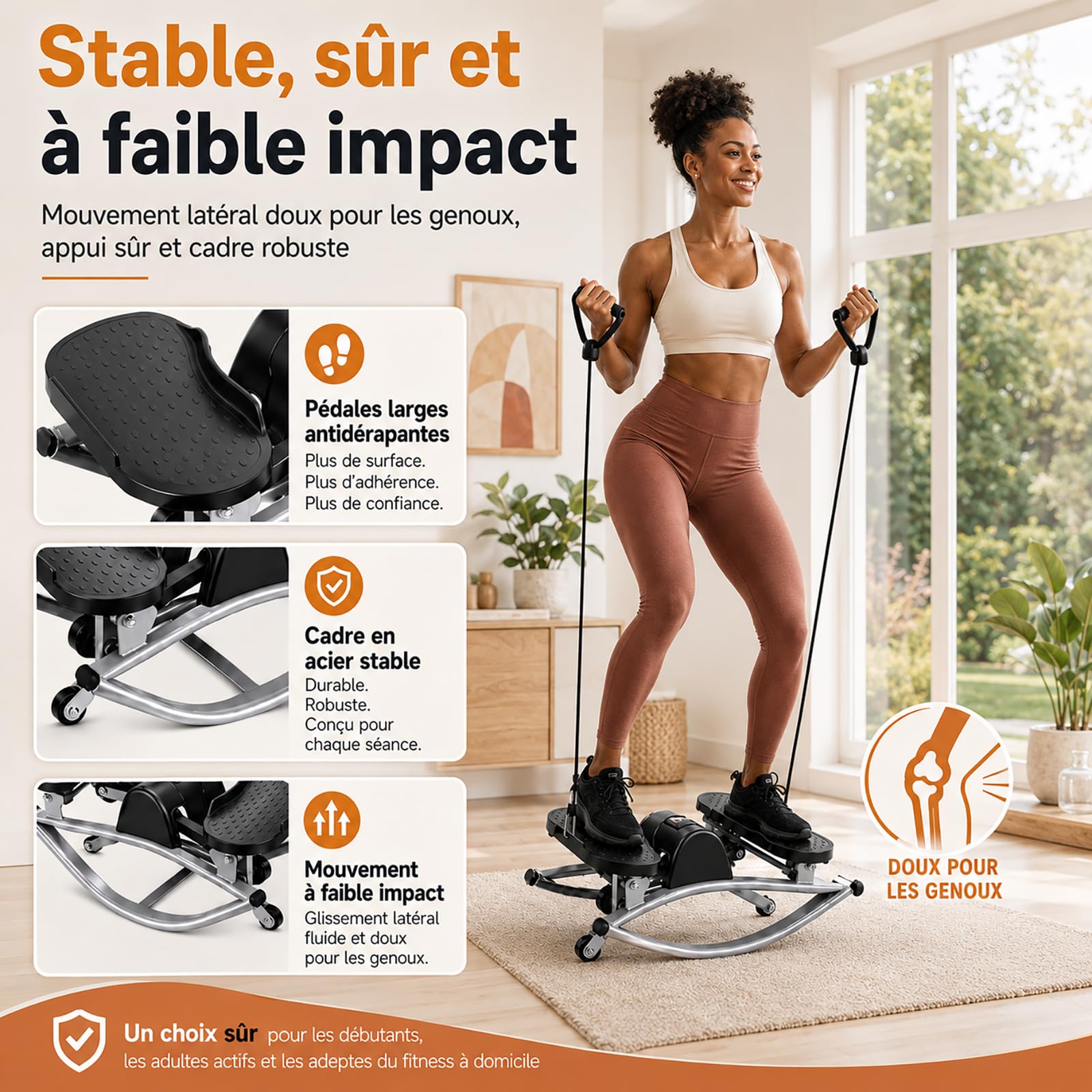 Aparato de fitness Stepper de apartamento con elásticos, Stepper lateral silencioso para entrenamiento cardio y culturismo, sin montaje, 113 kg
