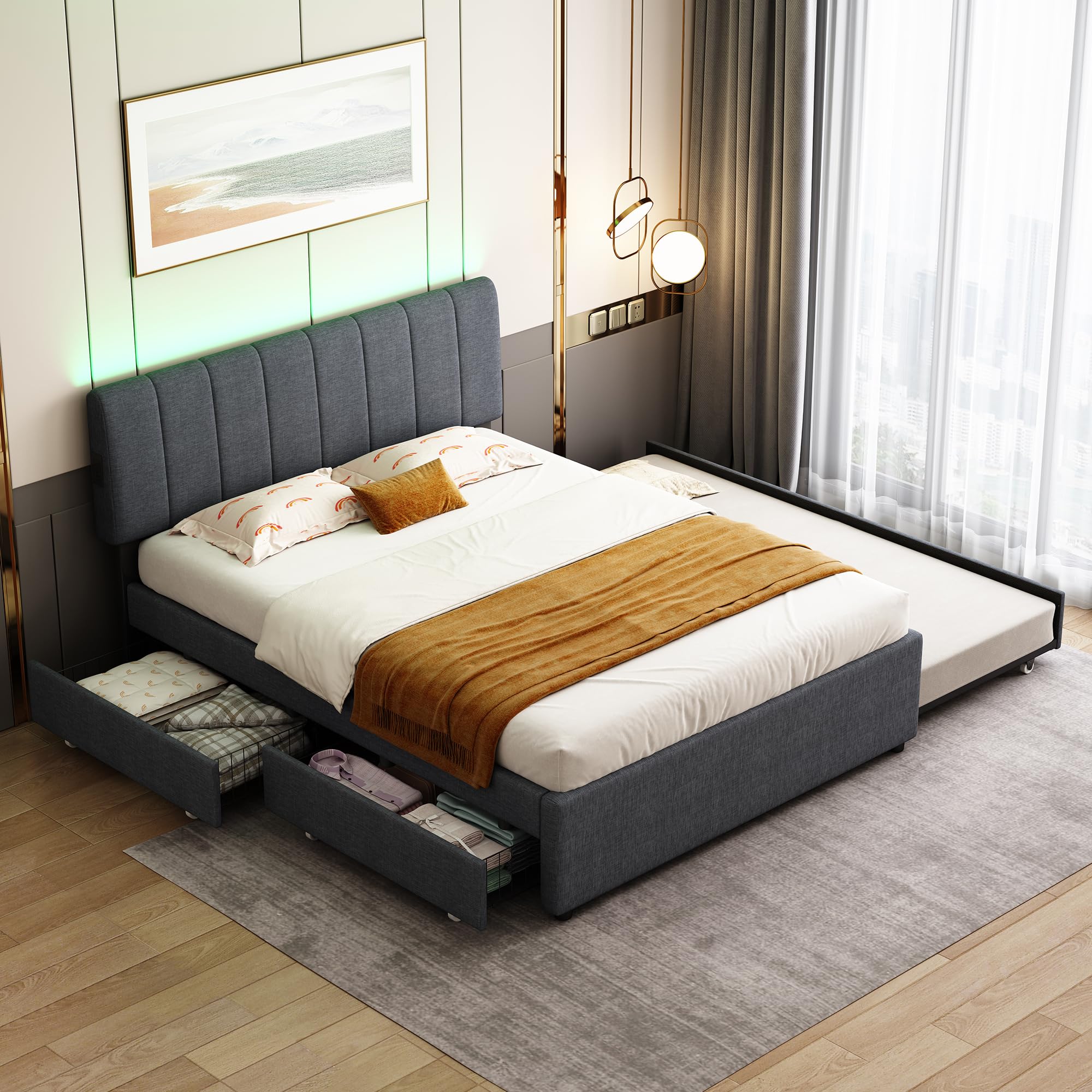 View 1 of ***PARTIAL SET- 1 of multiple boxes******TRUCK/TRAILER PICKUP ONLY***FAVSH Queen Upholstered Platform Bed with Trundle and Storage Drawers