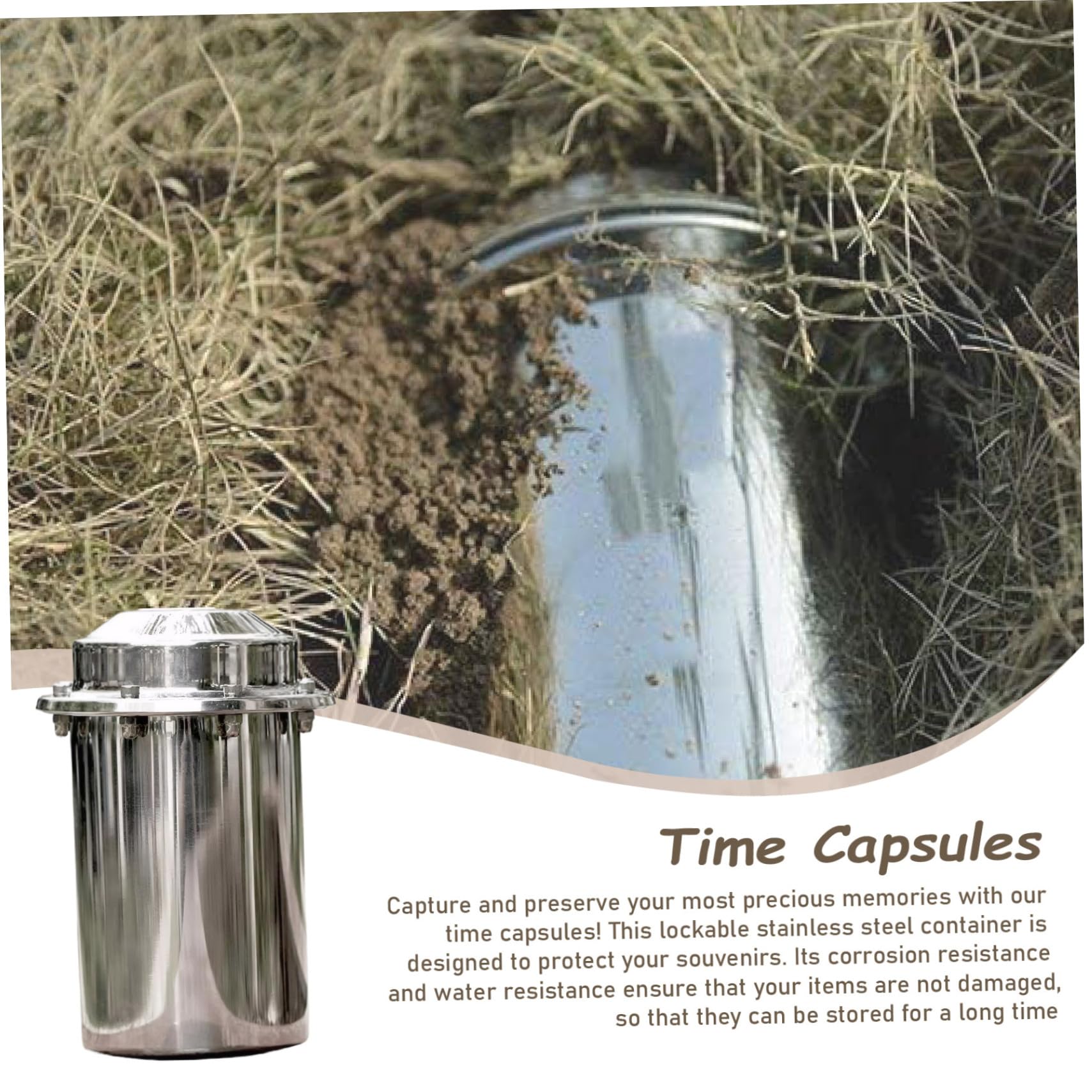Time Capsules - Caja de cápsulas de tiempo de acero inoxidable con cerradura, 4 x 8 pulgadas, con tapas, resistente a la corrosión, contenedor impermeable para futura graduación