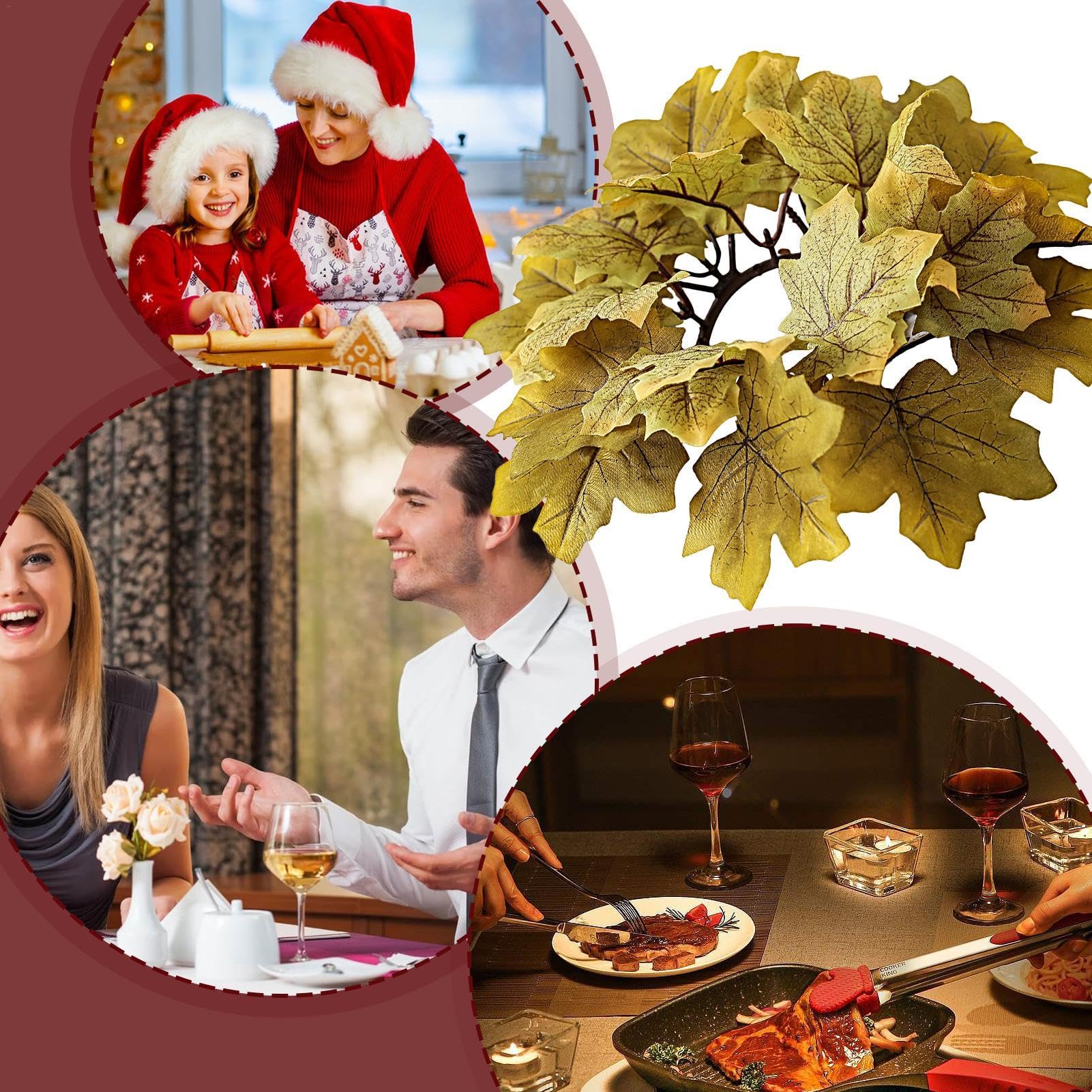 Couronne De Bougies Automne Avec Feuilles D'érable Artificielles - Diamètre 25 Cm - Pour Bougies Piliers De 7,6 Cm - Déco Thanksgiving, Halloween, Noël - 10