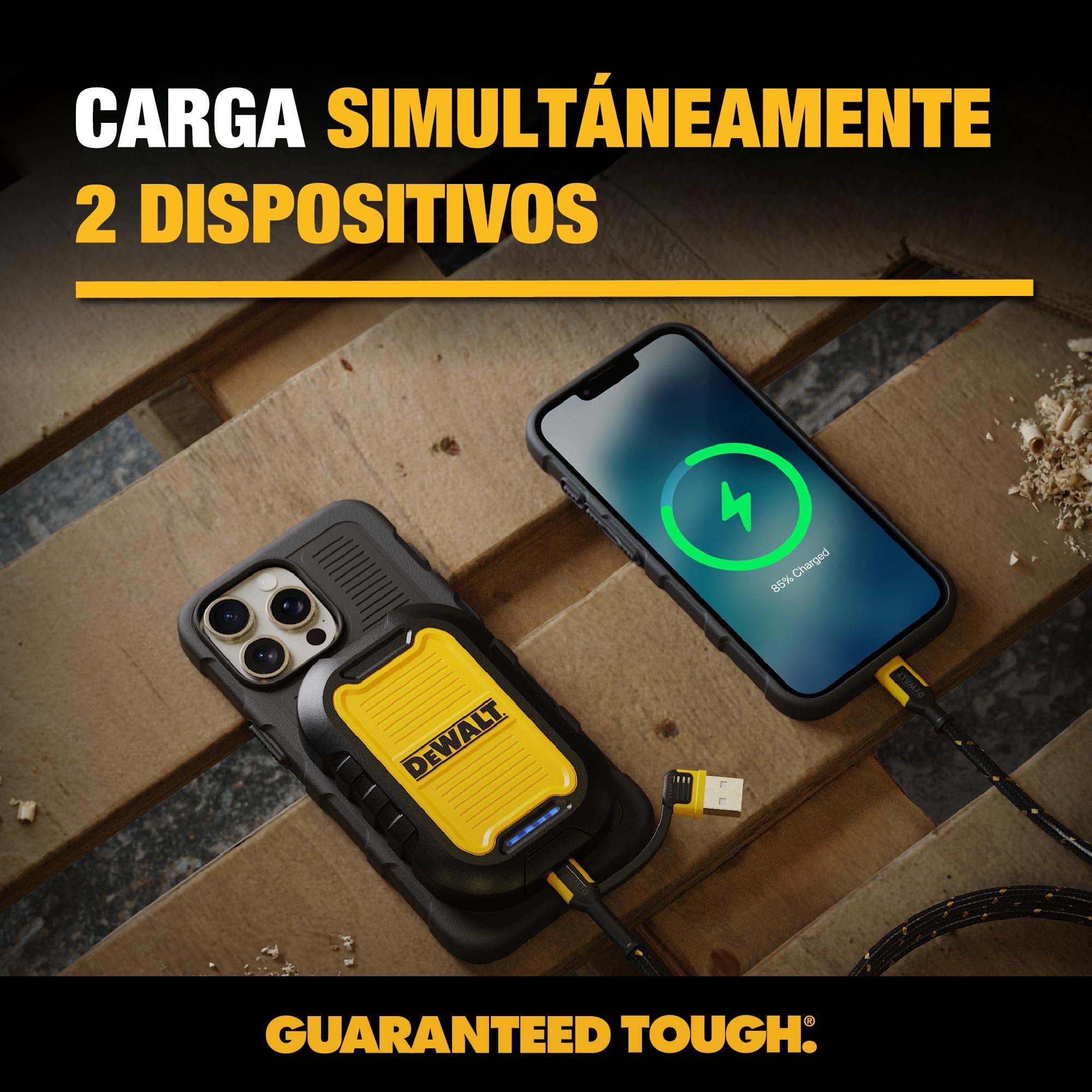DEWALT Power Bank Magnético de Uso Intensivo 5.000 mAh, Batería Externa Inalámbrica Rugerizada con Carga Rápida 18W, USB-C a C con Adaptador USB, Compatible con MagSafe iPhone.