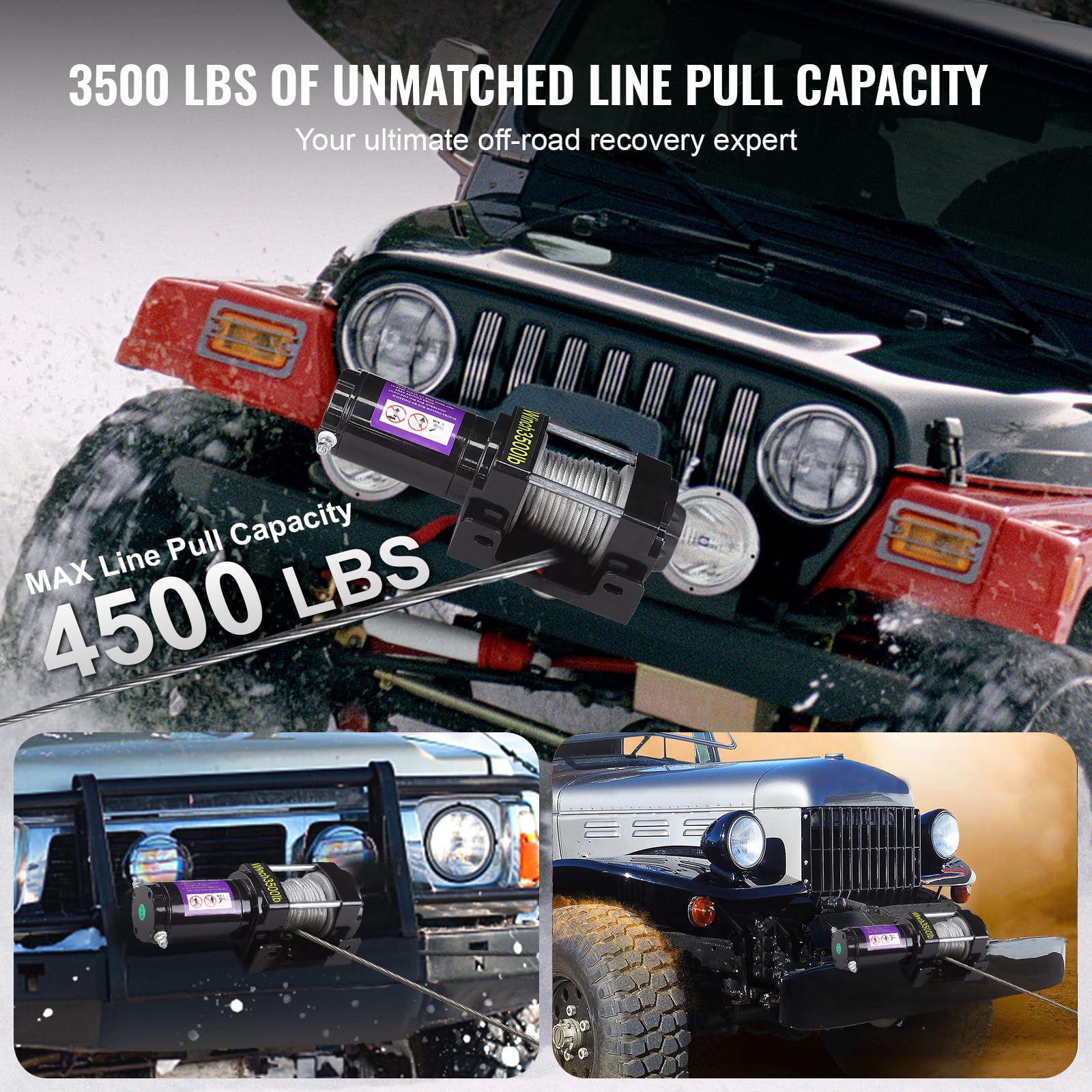 Winch Cabrestante Eléctrico Polipasto Eléctrico 4500 LBS,12V,IP67 Impermeable,Cable de Acero Inalámbrico + Mango,Doble Uso,Compatible para RV/Off-road Vehicle/Camper Van,etc