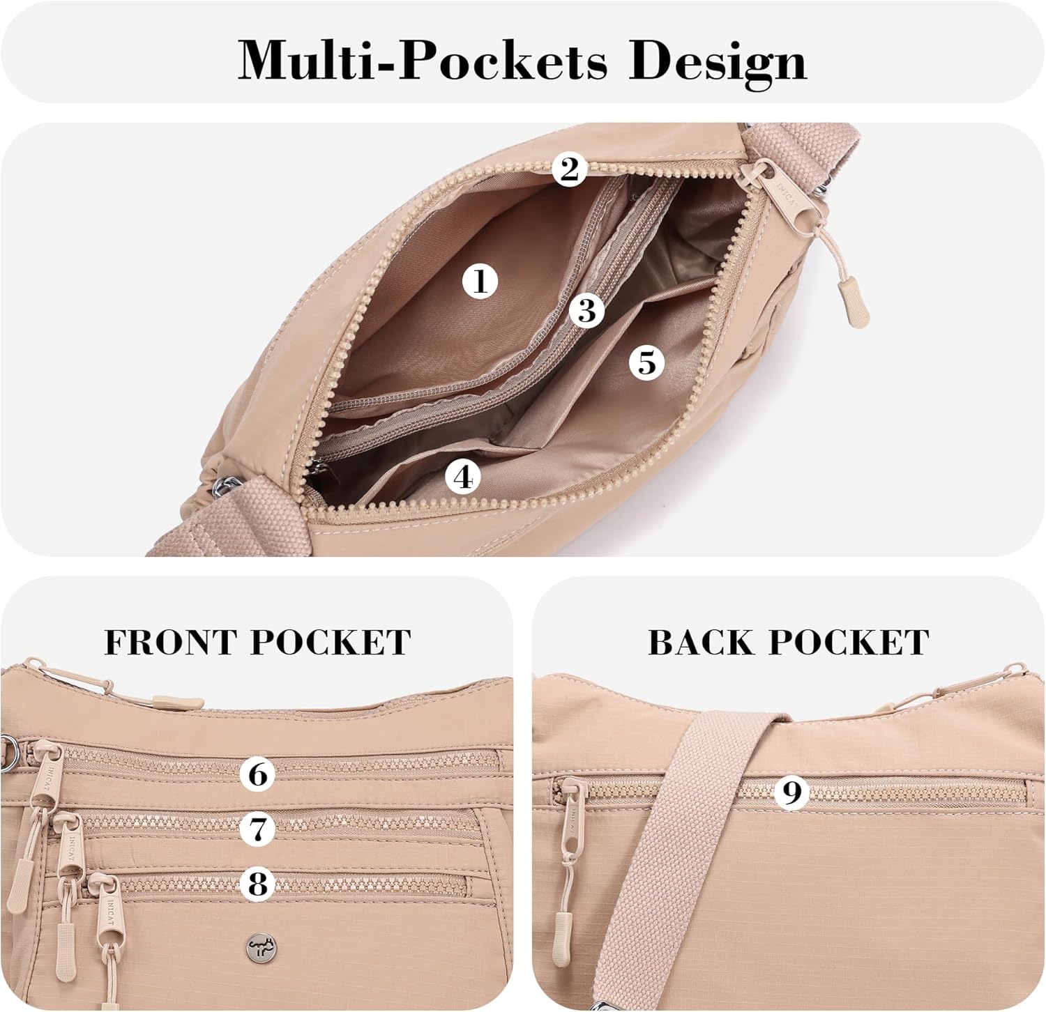 AOCINA Crossbody Bags for Women Multi Pocket Nylon Lightweight Ladies Purses Messenger Shoulder Handbags Satchel Travel Bag - Image 3