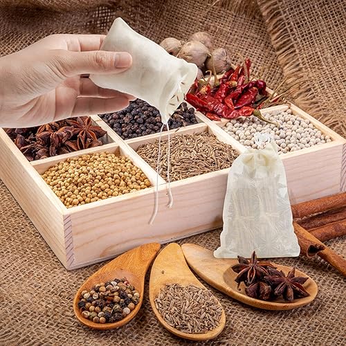 Miniatura 4 de ISKYBOB Paquete de 24 mini bolsas de filtro de té reutilizables, bolsa de sopa, infusor de té con cordón de algodón vacío para té de hojas sueltas