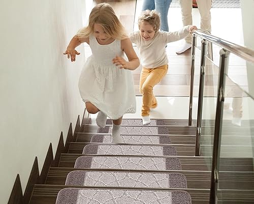 Miniatura 9 de Ottomanson Softy Collection - Peldaños de goma antideslizantes lavables con bordes de 9 x 26 pulgadas, paquete de 7, color beige