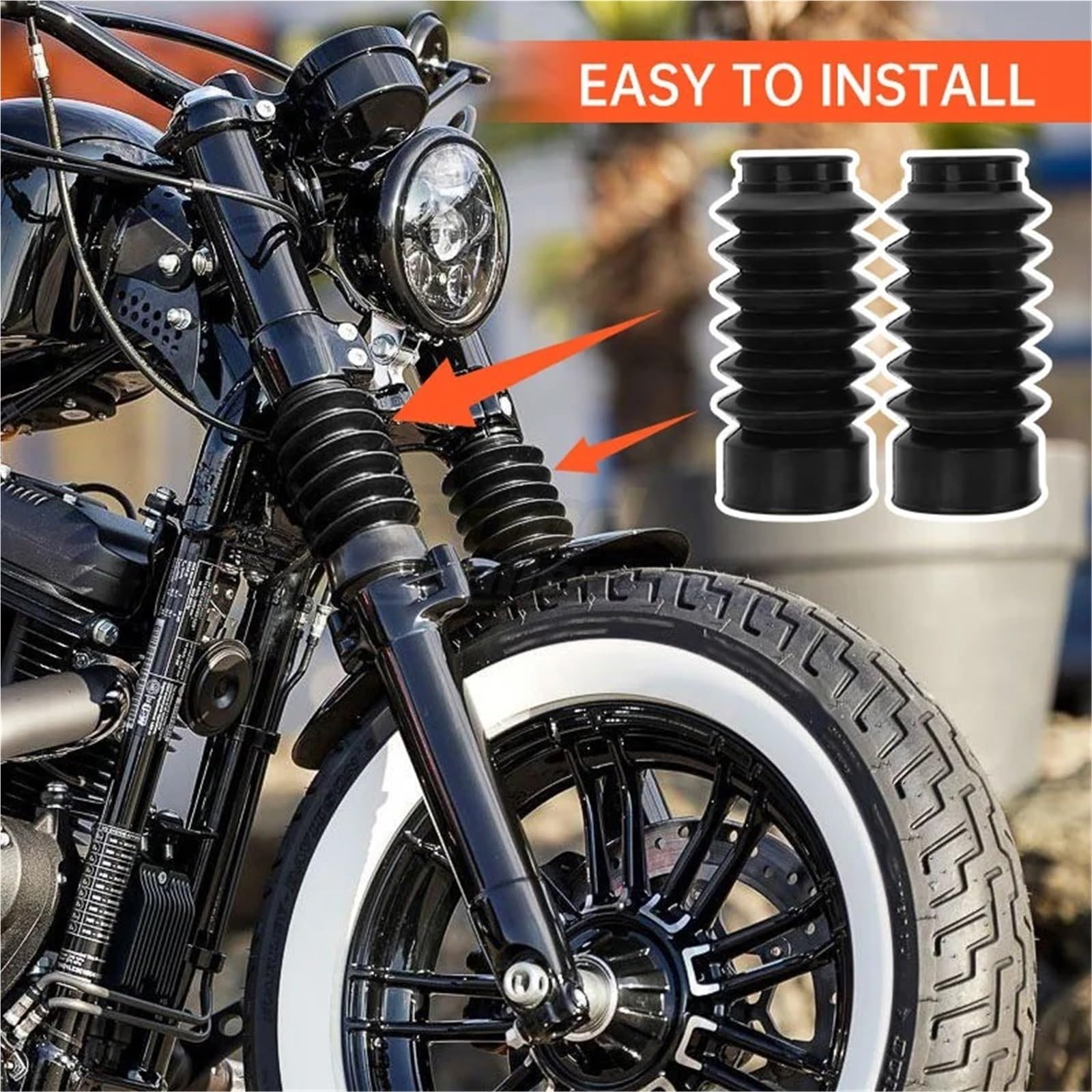 Osłona widelca motocyklowego z gumy, osłona przednia, ochraniacz butów, pasuje do Harley Sportster X48 z 47 mm