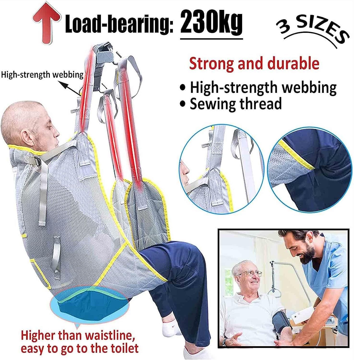Arnés Elevación Paciente De Cuerpo Completo, Eslinga Elevación,para Posicionamiento Y Elevación De La Cama,Enfermería, Cuidador 507 Libras （No Incluye grua） Large