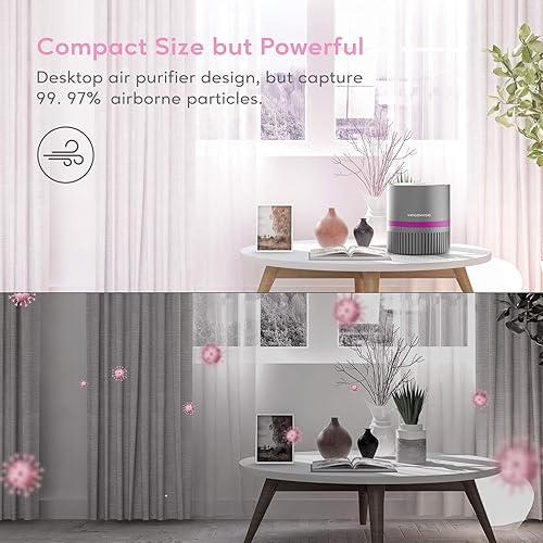 Miniatura 2 de MEGAWISE Purificador de aire para el hogar, dormitorio, habitación pequeña, oficina, filtro de aire de filtración 3 en 1 para humo, polvo, caspa de