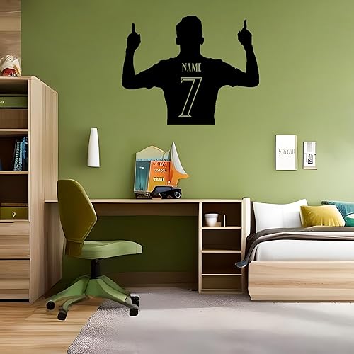 Adhesivo de pared personalizado para jugador de fútbol, decoración deportiva perfecta para el dormitorio de los niños, nombre y número