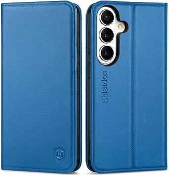 SHIELDON Case Wallet for Galaxy S26 6.3", Genuine Leather, RFID Blocking Credit Card Holder, Kickstand, Magnetic Closure, Shock Absorbing Phone Cover Compatible with Galaxy S26 2026 - Sapphire Blue