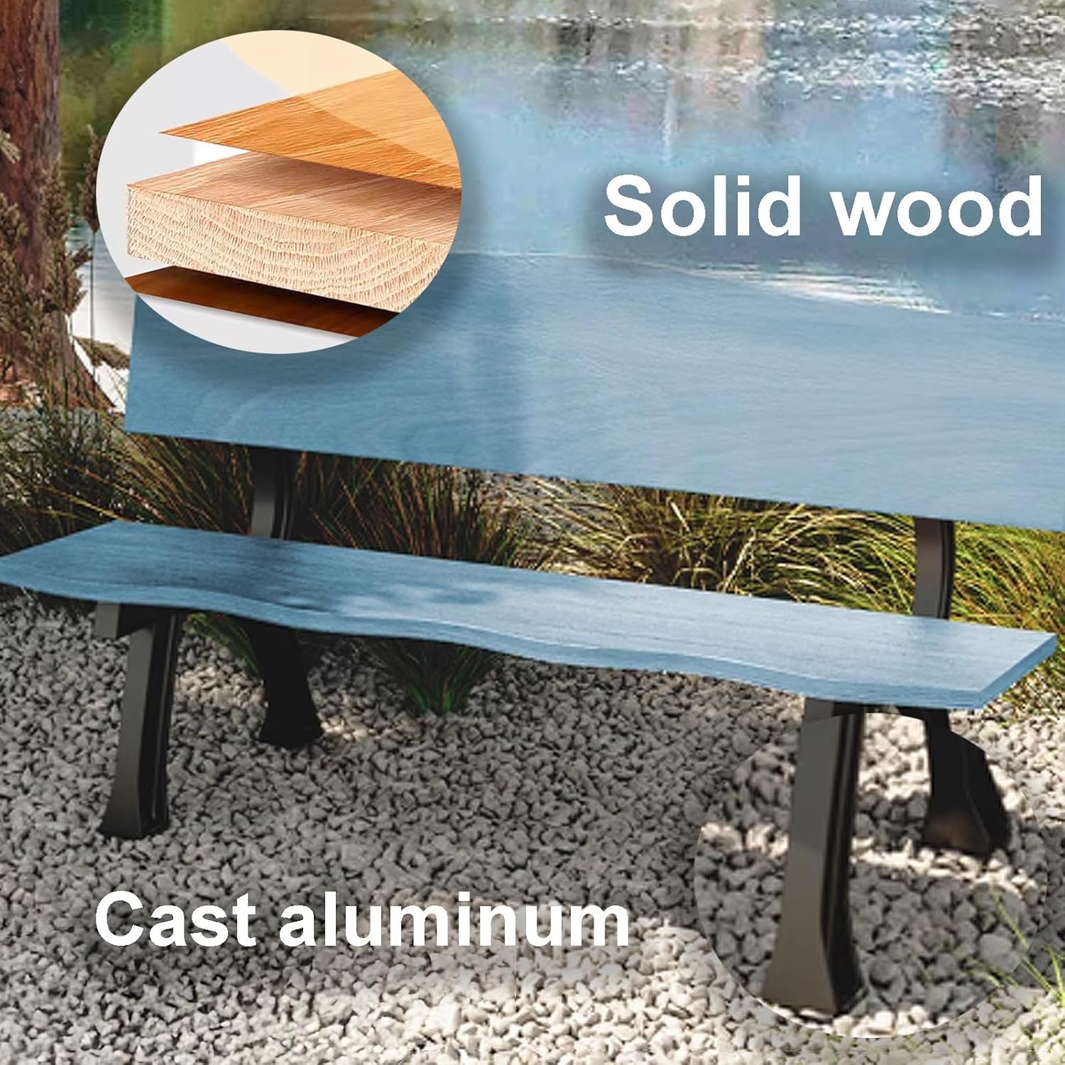 Garden Bench, Park Benches, Porch Bench Seat, Bench Outdoor Weatherproof, Patio Bench Wood + Cast Aluminum for Entryway, Deck, Sunroom(Blue,120x37x74cm)