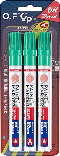 Rotulador de pintura permanente a base de aceite, punta media, verde, paquete de 3