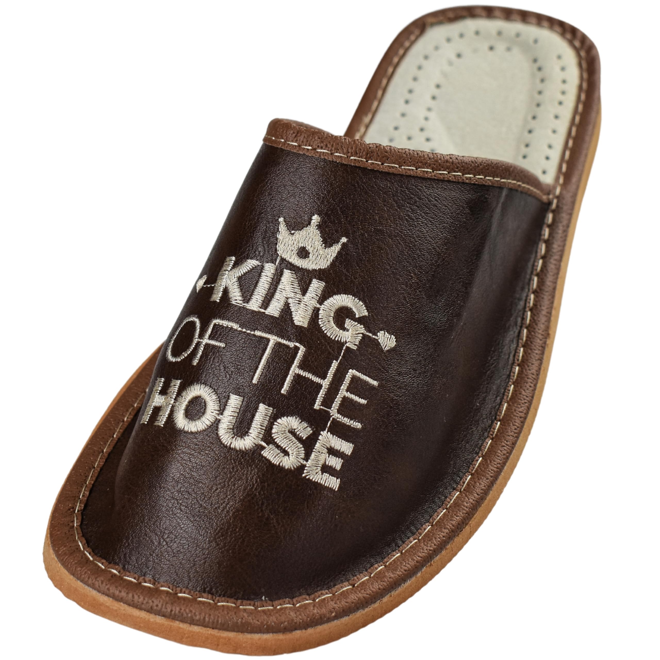APREGGIO Herren Hausschuhe aus Leder – Handgefertigte Pantoffeln „King of the House”, Bequem & Komfortabel, Feste Gummisohle, Slippers Männer 40/46
