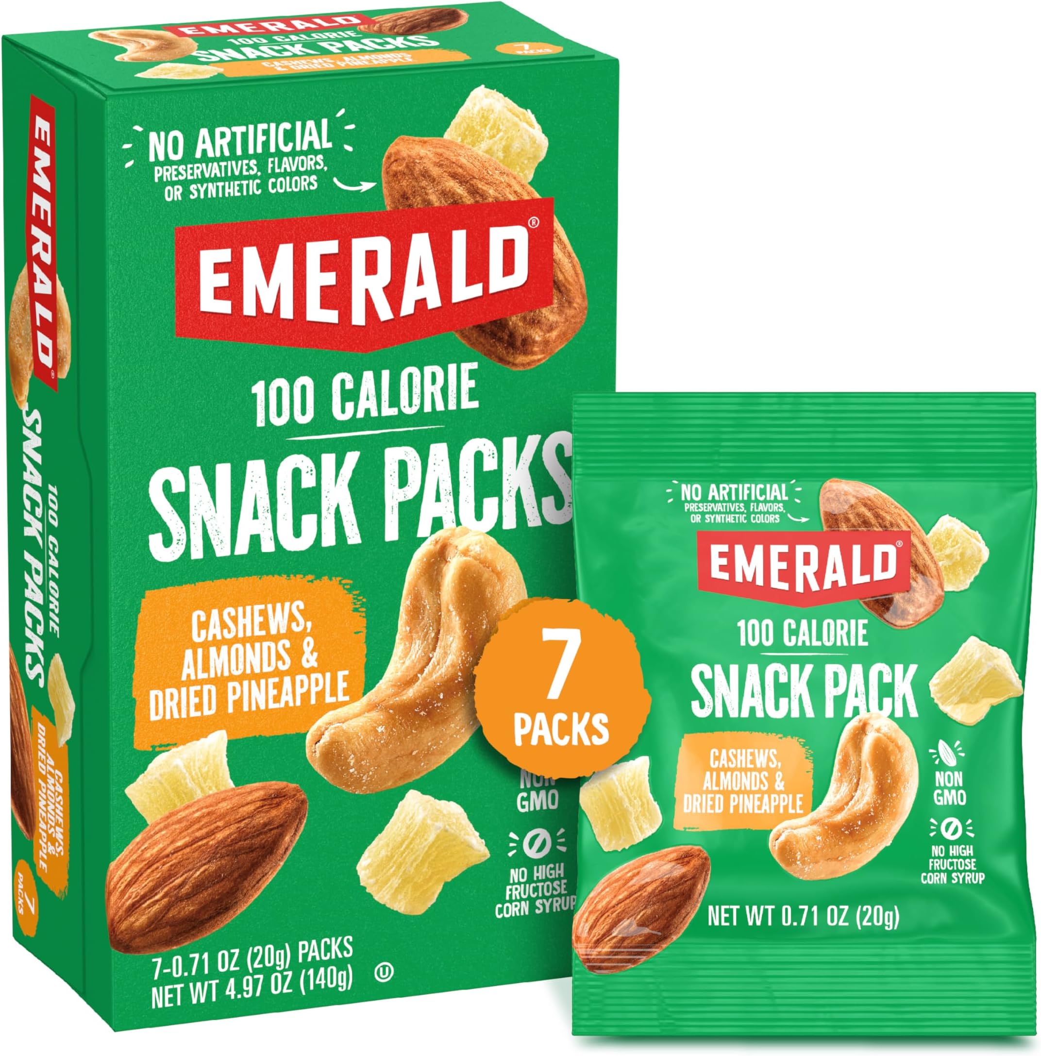 Emerald Cashews, Almonds & Dried Pineapple, 100-Calorie Snack Packs, 7 Ct