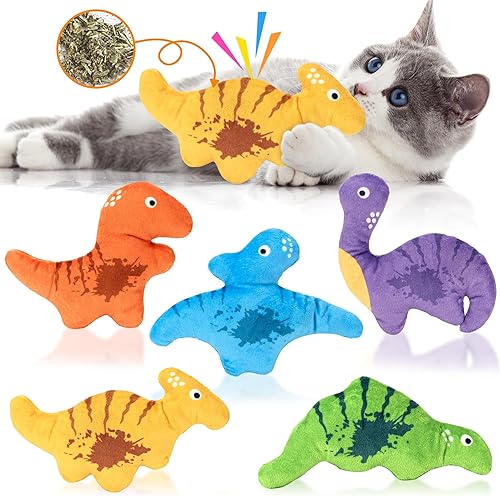 Juguetes para gatos con hierba gatera, 5 juguetes de dinosaurio con hierba gatera para gatos, sonido arrugado de hierba gatera, suave y duradero,