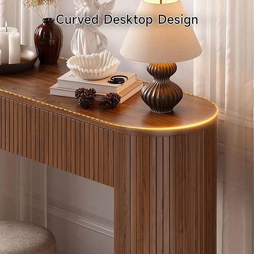 Miniatura 4 de Mesa consola de 55 pulgadas con 2 cajones, mesas de entrada acanaladas con almacenamiento, mesa de sofá detrás del sofá, mesas de pasillo, mesa de