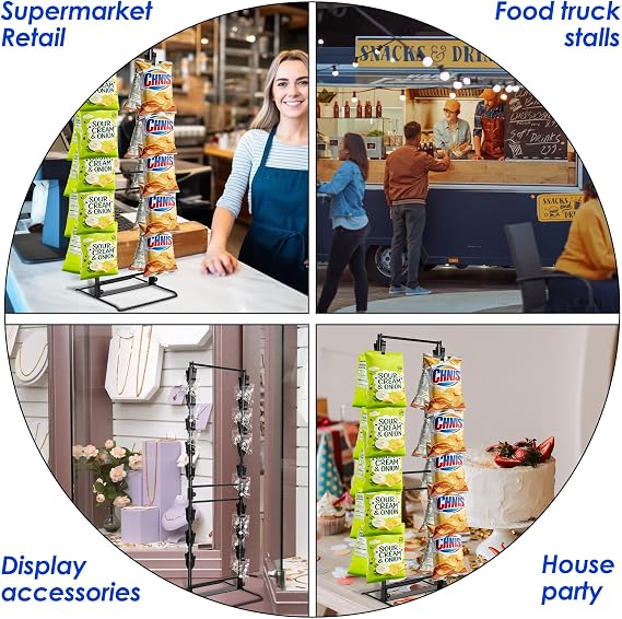 Display Stand, Hanging Chip Rack 2 Row 32 Clips Displays Rack Hanging Snack Display Organizer Your Space for Shop, Countertop, Stores