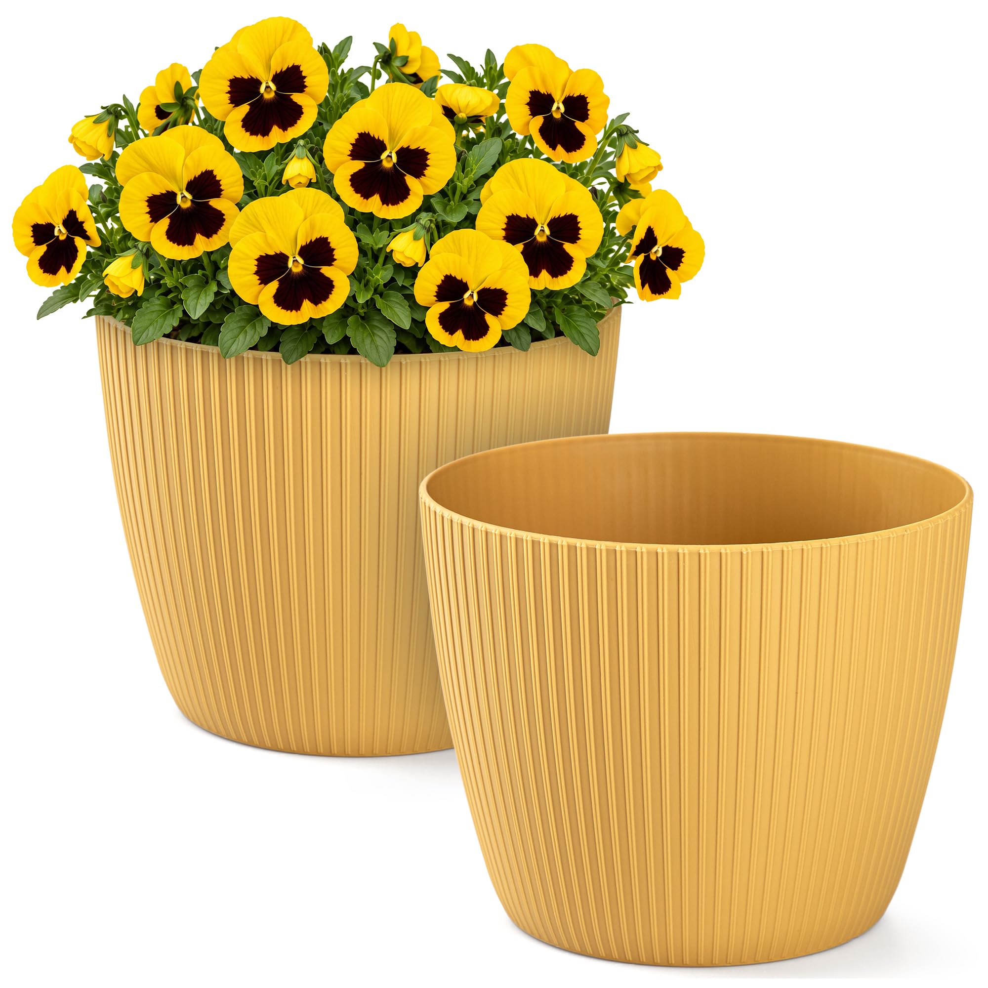 PECZEKO Blumentopf matt, Pflanzkübel aus Übertopf Kunststoff Dekorativer Topf für, groß Pflanzen 2X blumenkübel Set, blumenkübel kräutertopf, (2 Pack) Senf, ø 19 cm