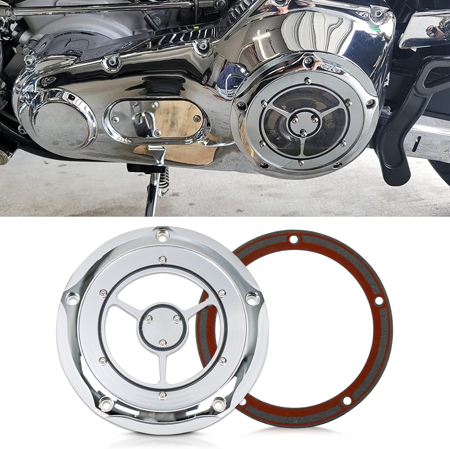 PSLER Engine Derby Cover Cap with Derby Cover Gasket for Touring Big Twin Street Glide FLHX Road King FLHR 2006-2015 Electra Glide 1999-2015 Softail 1999-2021 Dyna 1999-2017 CNC Clarity 5 Holes