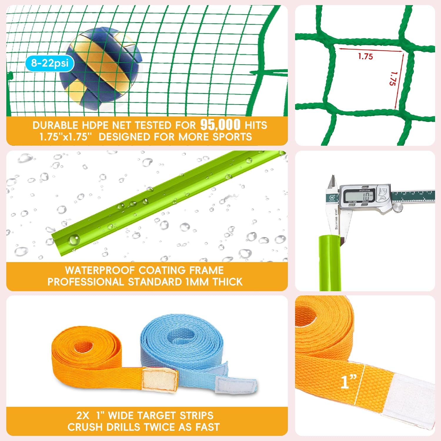 Volleyball Rebounder Net 7x4 Ft, 5-Angle Adjustable Rebounder Net with 2 Target Stripes & Portable Travel Bag, 10-MIN Setup Bounce Back Training Equipment for Practicing Digging, Setting, Spiking