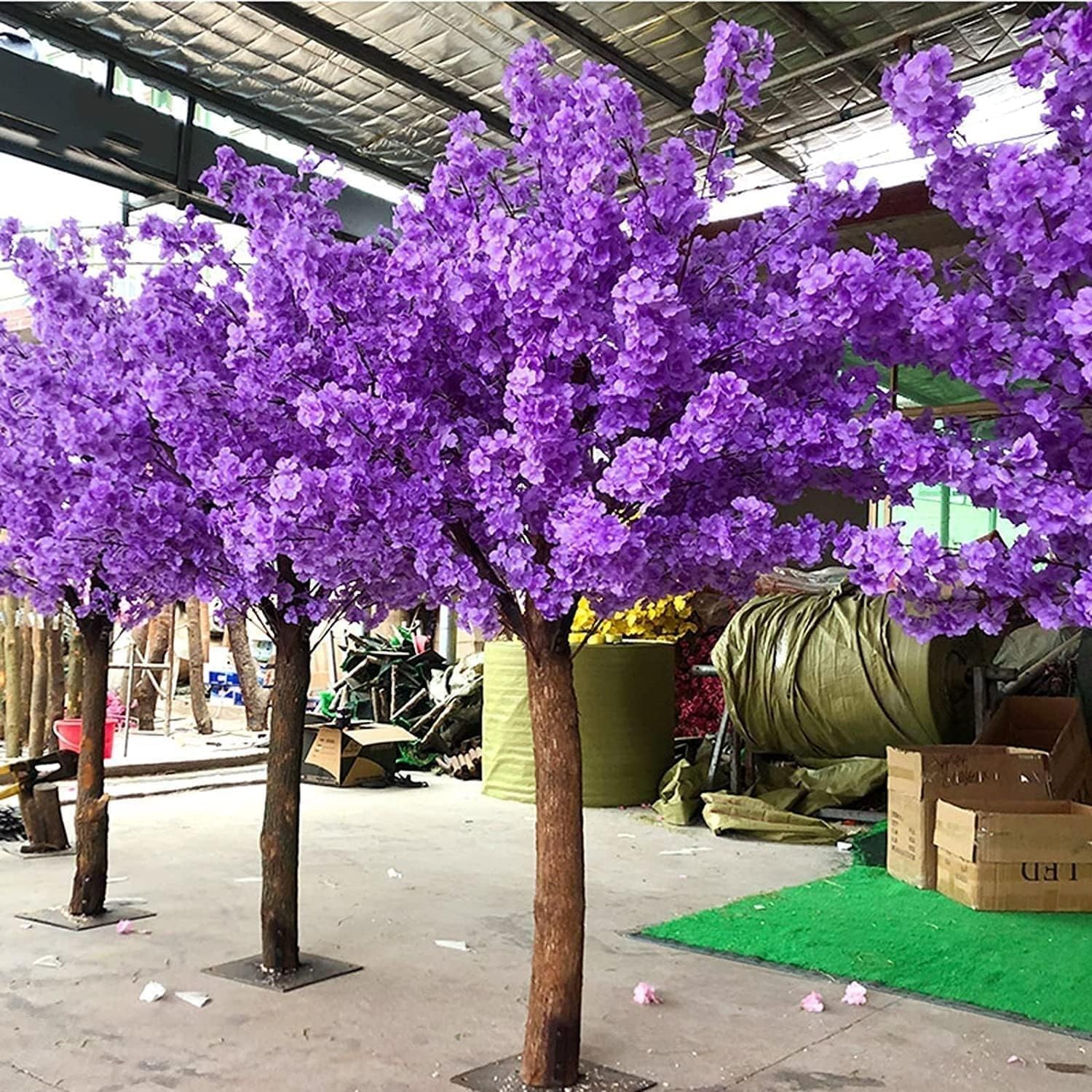 Cherry Blossom Tree, Artificial Tree Handmade Fake Cherry Blossom Tree Centerpieces with Purple Fake Flower, Gorgeous & Lifelike, Round(8FT)