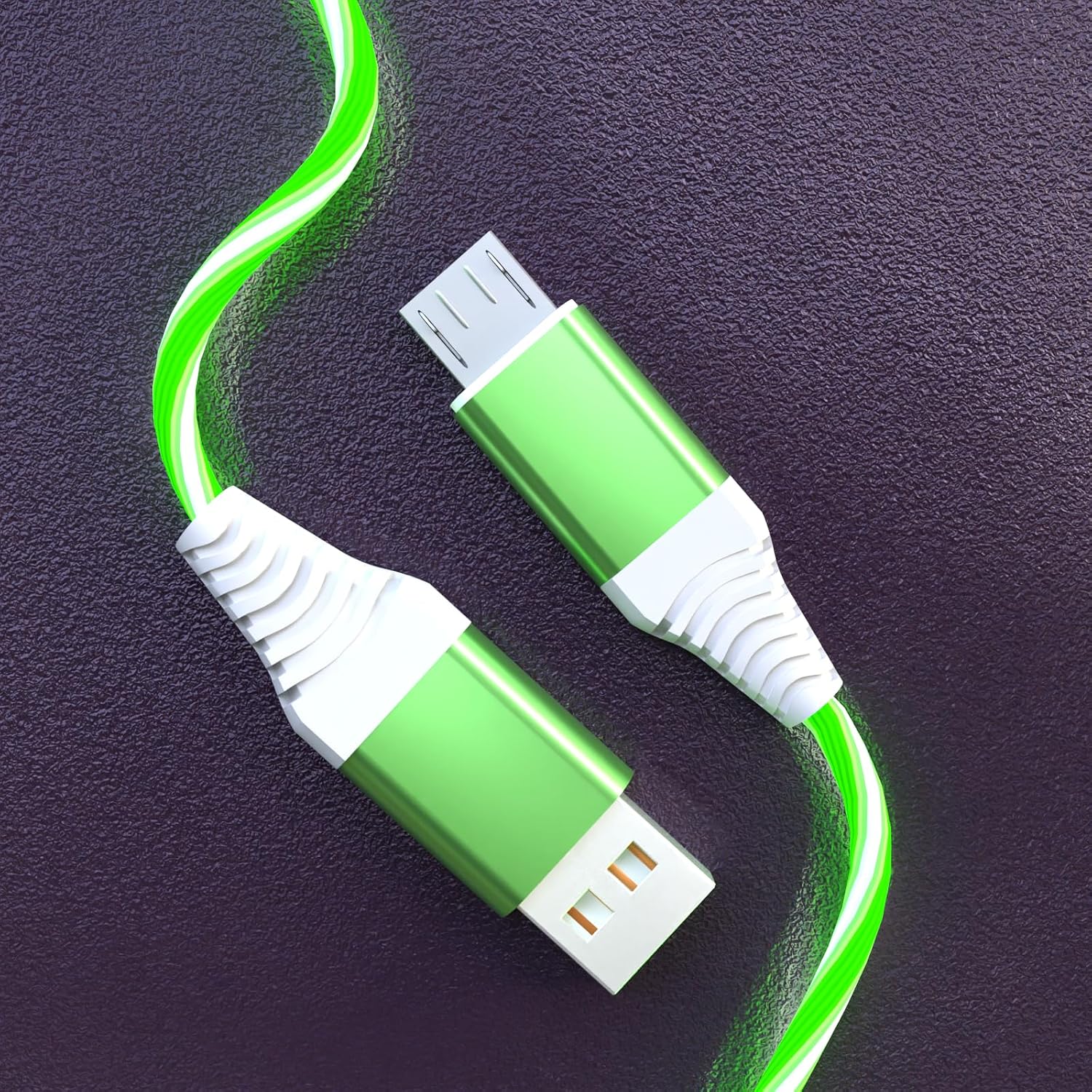 Light Up Micro USB to USB A Cable Led Android Charger 6.6FT Fast Phone Charger Cable Compatible with Samsung Galaxy S7 S6 Edge, Note 5 4, Sony, PS4, Kindle, Fire TV and More-Green