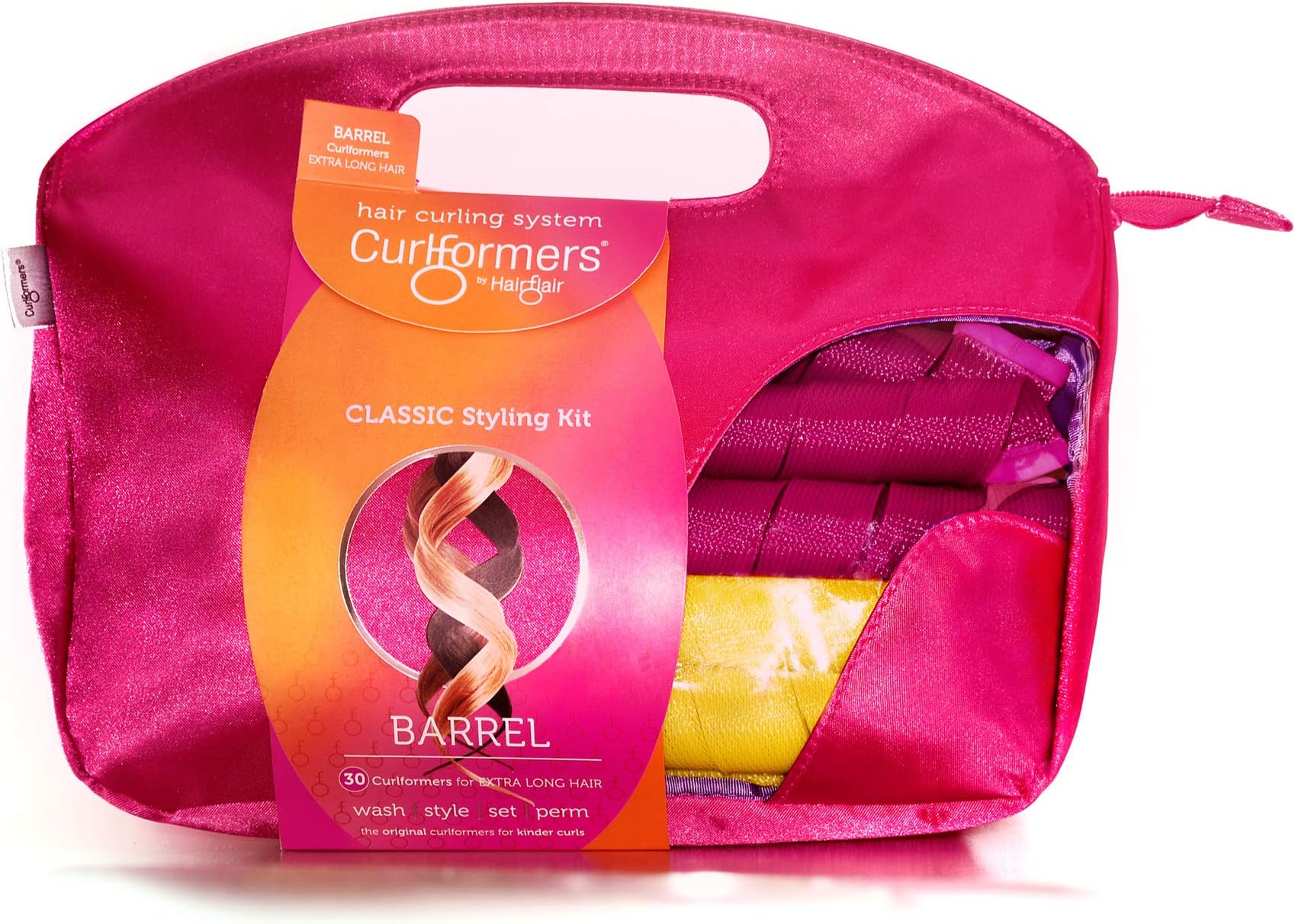 30 Barrel Heatless Hair Curlers by Curlformers - Barrel Curls Classic Styling Kit For Extra Long Hair Up To 24" - 30 No Heat Curlers & 2 Styling Hooks - Healthy & Damage Free
