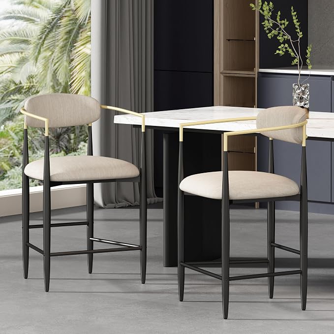 Set de 2 butacas de bar beige con estructura metálica miniatura 4