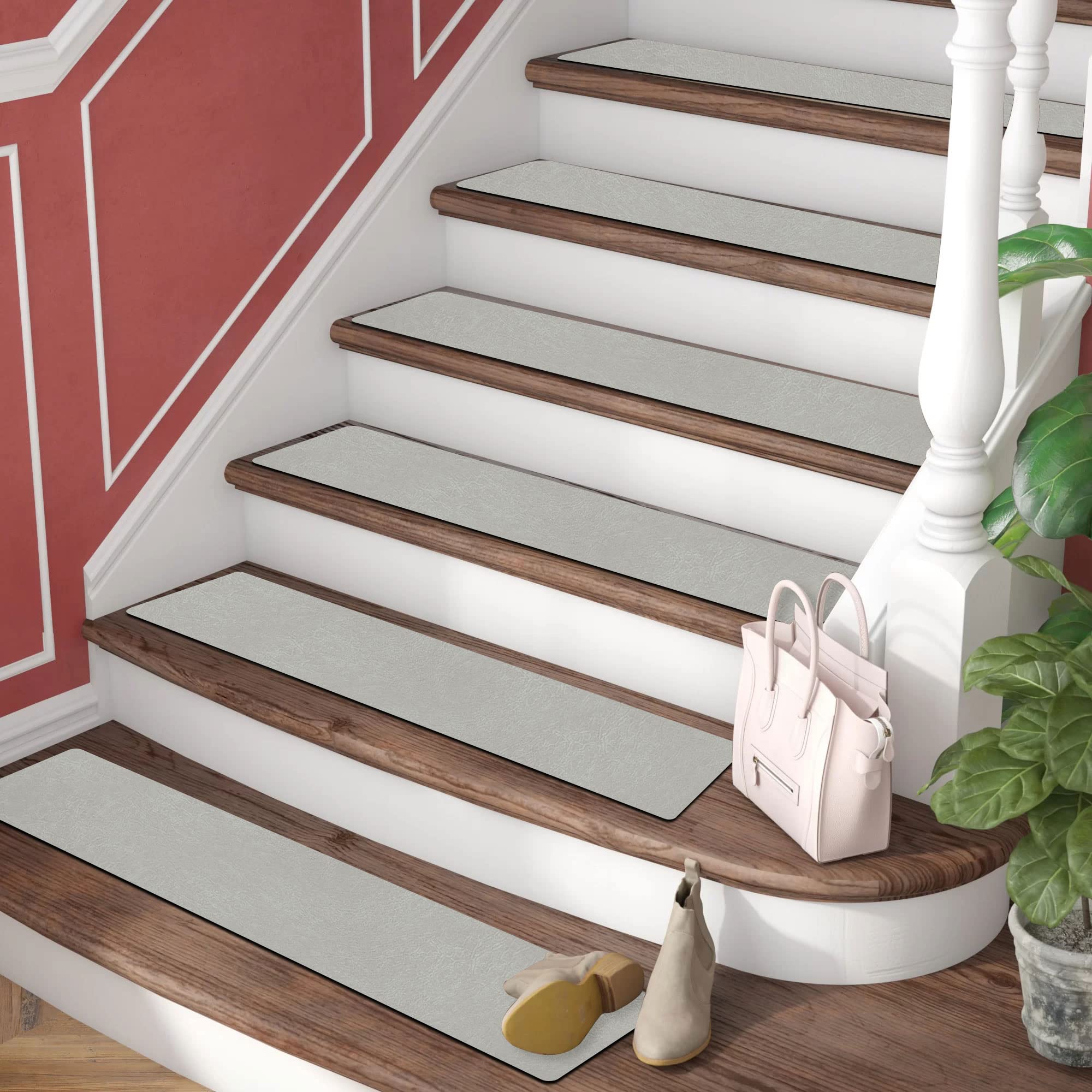 GOYLSER Alfombrillas de Escalera,Base de Goma Antideslizante,Pisadas Antideslizantes para escalones de Madera,alfombras Antideslizantes para escaleras Interiores,Gris 76x20cm 15pcs