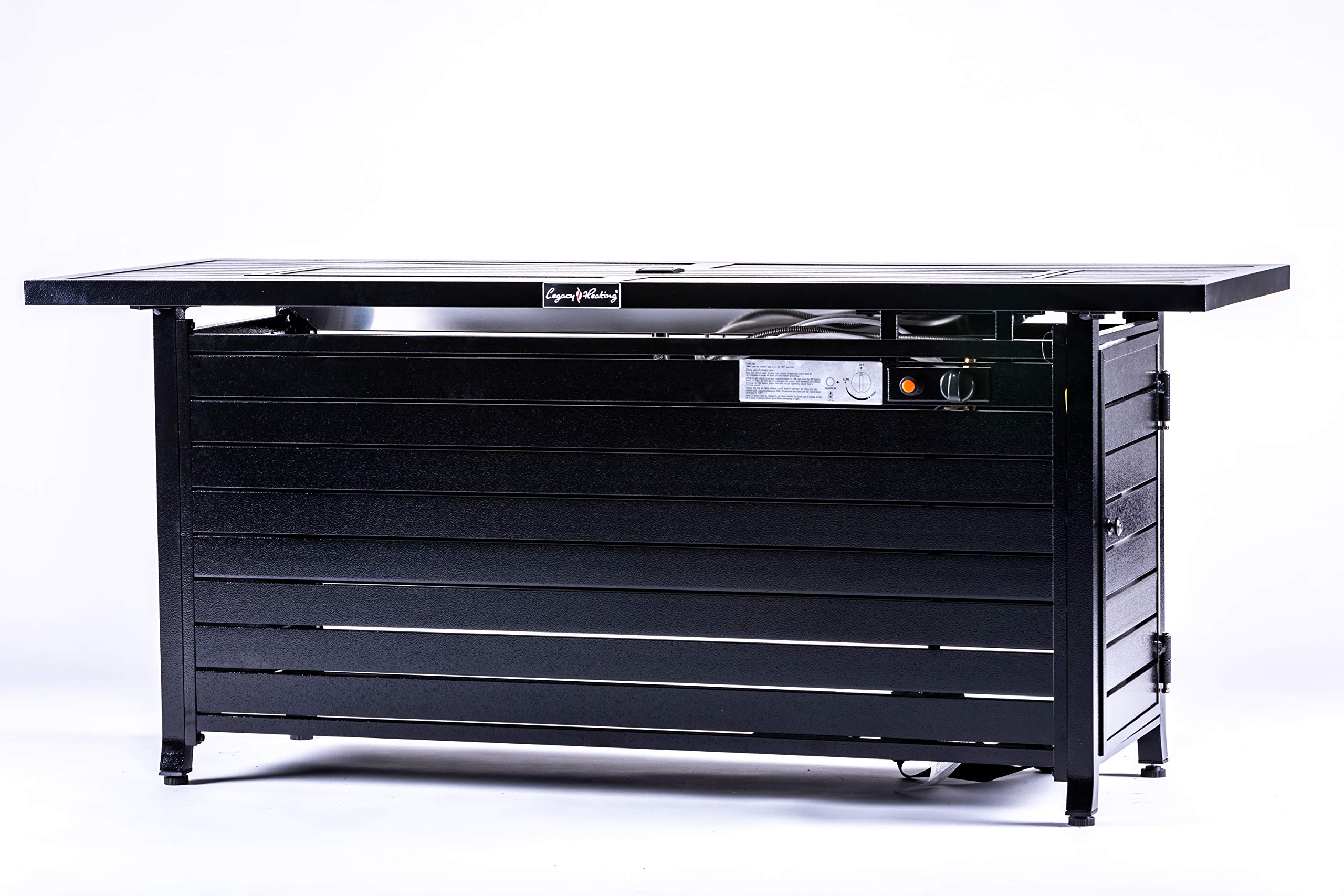 Legacy Heating 57in Rectangular Steel Gas Fire Pit Table 50000BTU, with Stainless Steel Burner and Lid (Hammered Black)