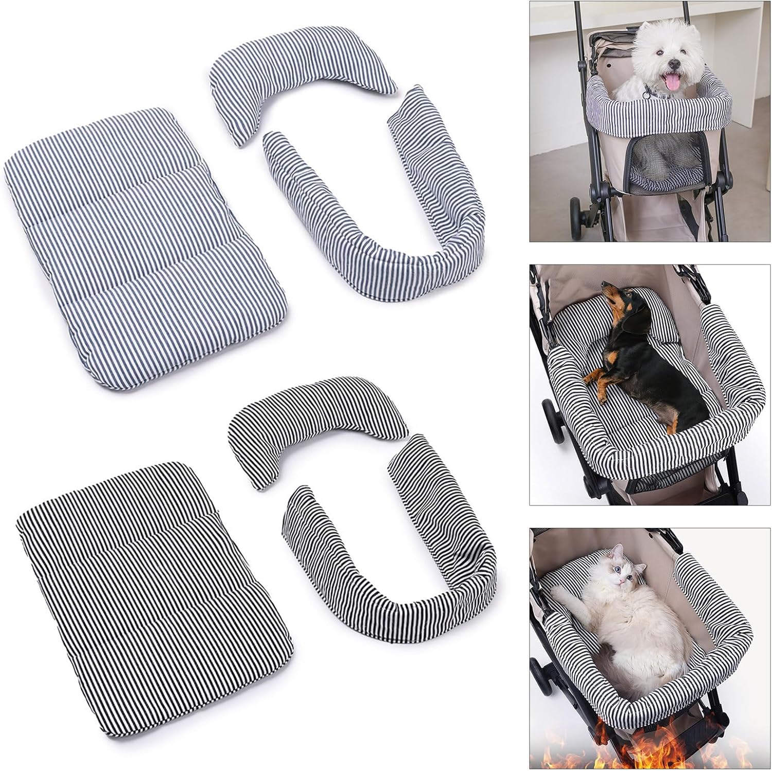 Pet Strollers Cushion Side Pad Set Easy Installation Accessory for Small Dog Cats Strollers Outdoor Use Easy to Celan