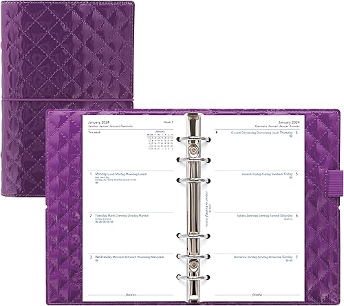 Miniatura 3 de Filofax Domino Luxe - Organizador de tamaño personal, color morado, alto brillo, cubierta de efecto acolchado, inspiración parisina, seis anillos,