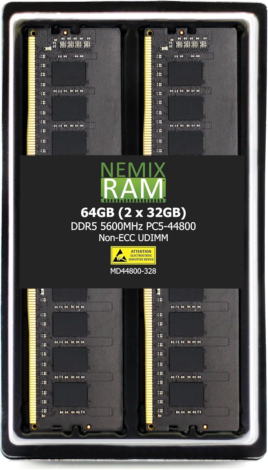 NEMIX RAM 64GB (2X32GB) DDR5 5600MHZ PC5-44800 2Rx8 1.1V CL46 288-PIN Non-ECC Unbuffered UDIMM Desktop PC Memory KIT Compatible with Dell Alienware Aurora R16
