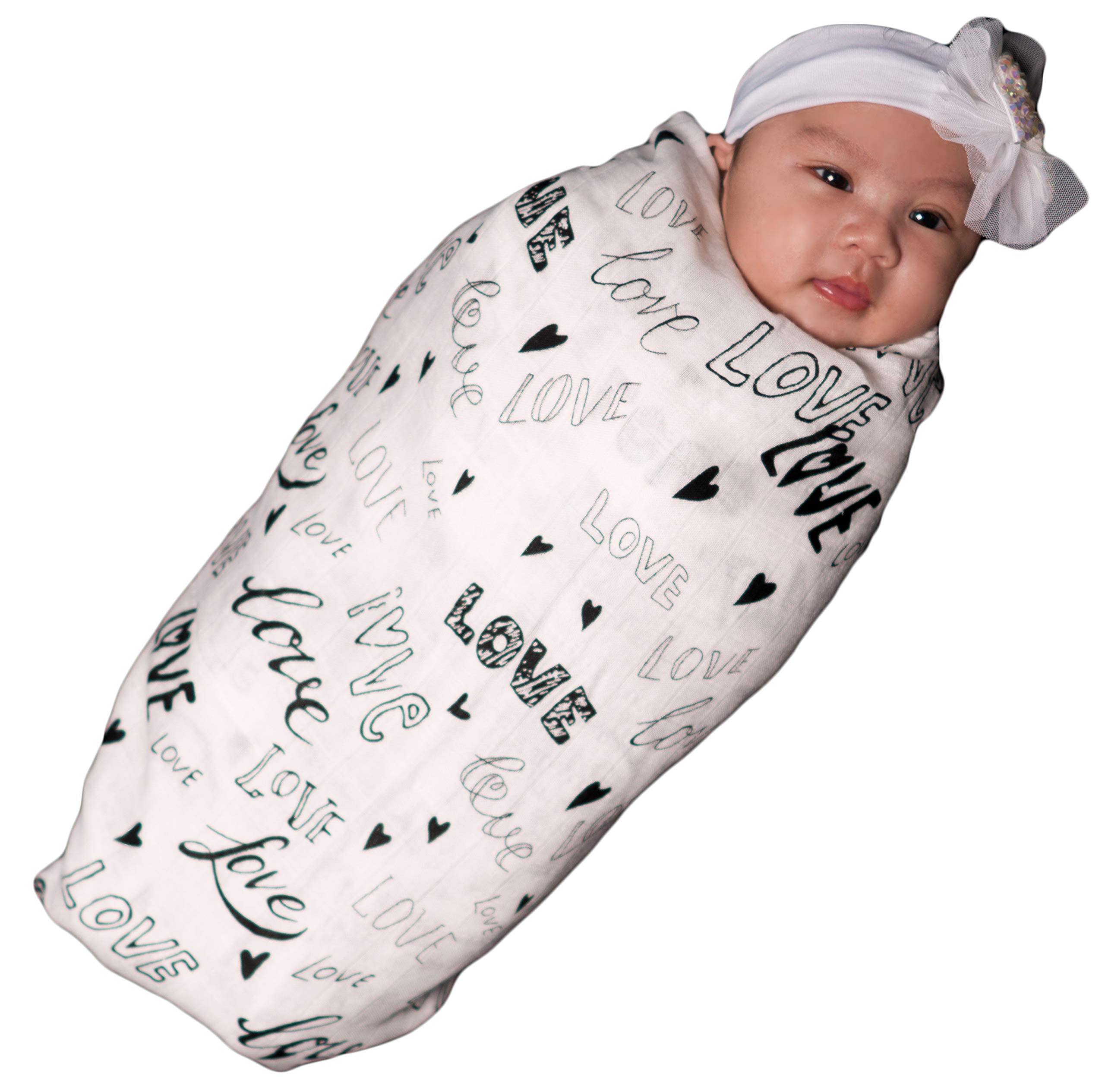 Swaddle Blankets - Premium Ultra Soft Breathable Multi-Use Baby Bamboo/Cotton Muslin Nursery Receiving Swaddling Blankets by Vivi & Co. - Unisex Designs (Endless Love, 1 Pack)