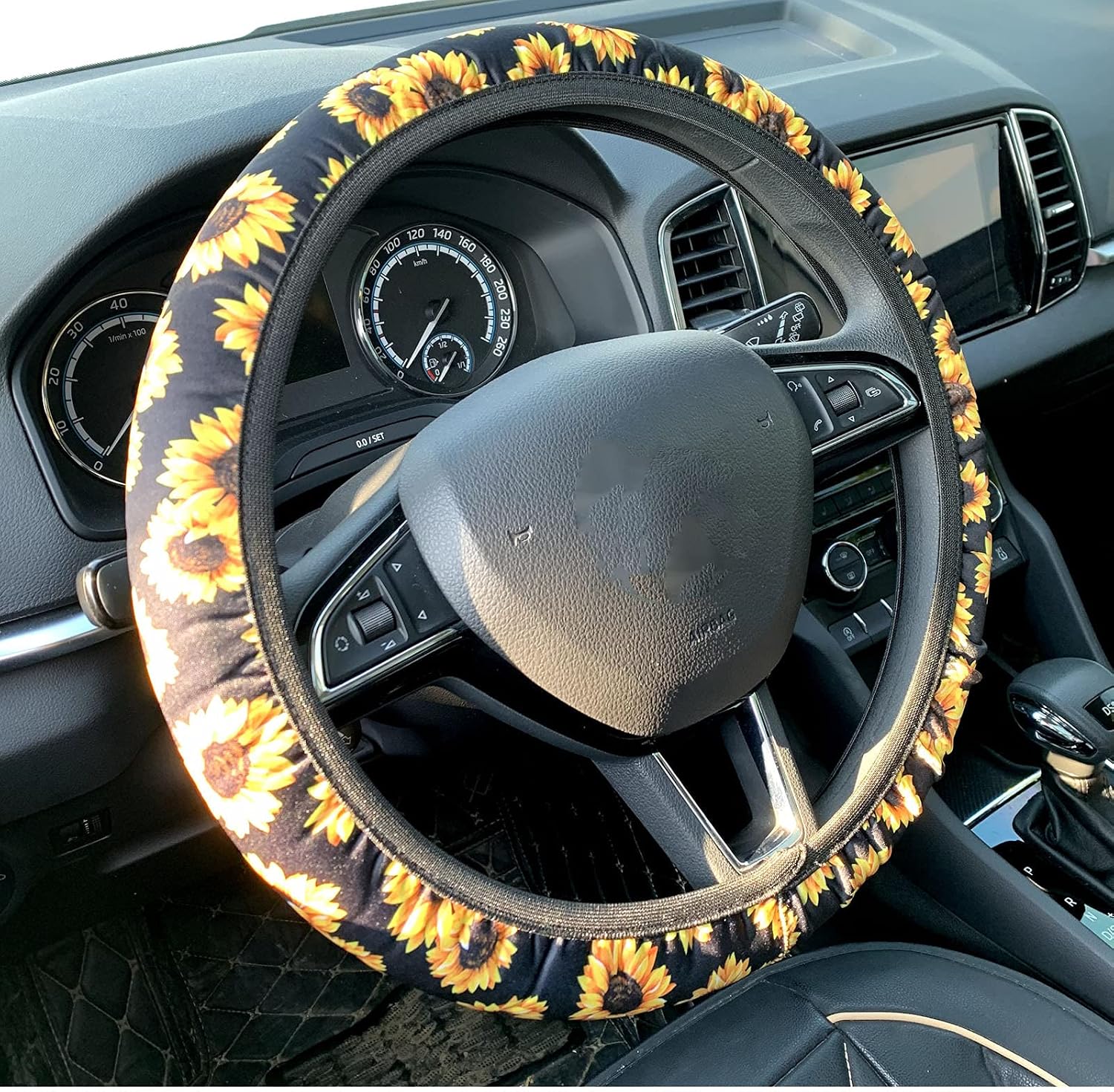 Bling Buy Handmade Sunflower Steering Wheel Cover- BL Stretch-on Fabric Steering Wheel Cover Universal Fit